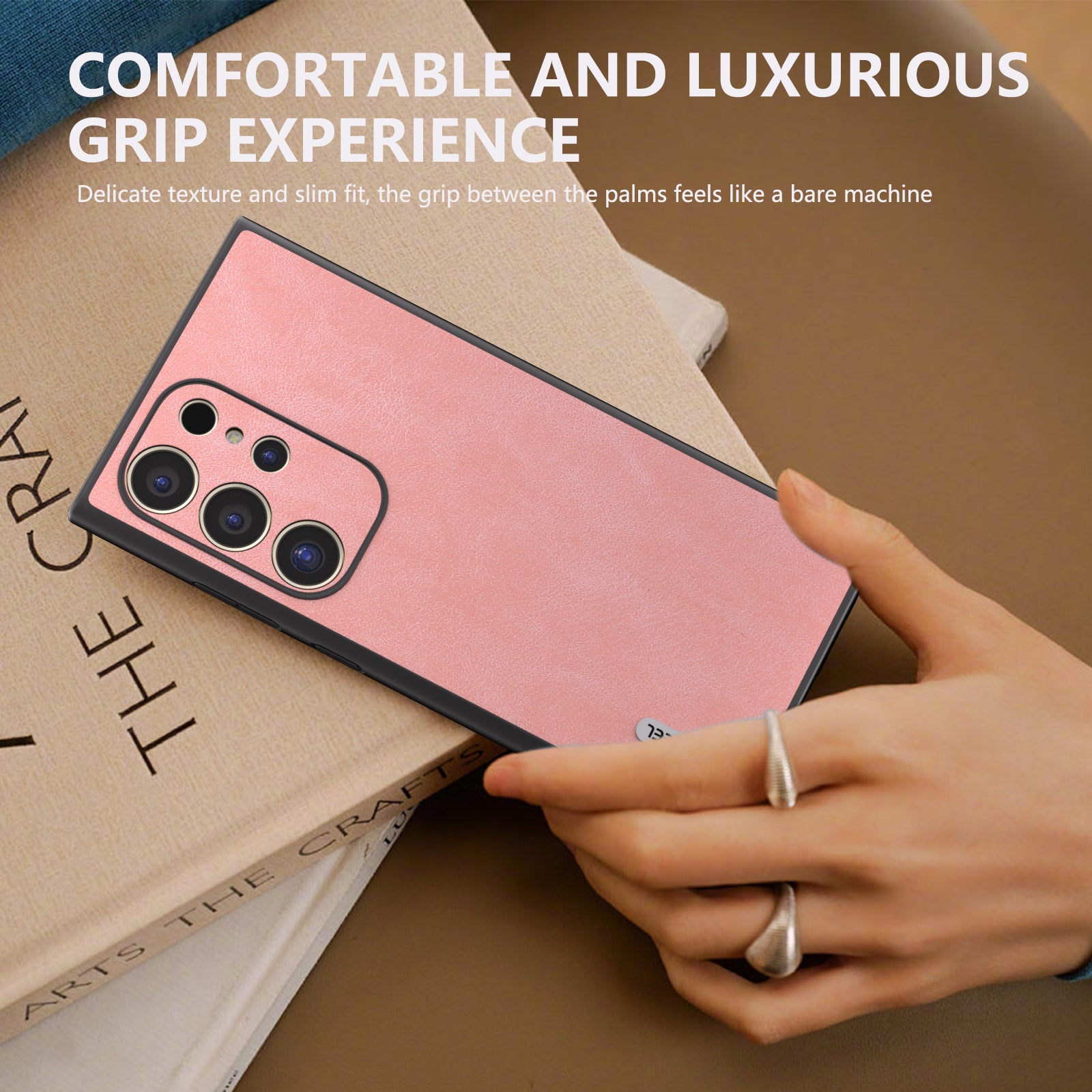 ABEEL For Samsung Galaxy S24 Ultra Case Slim Fit PU Leather+PC Phone Cover - Pink