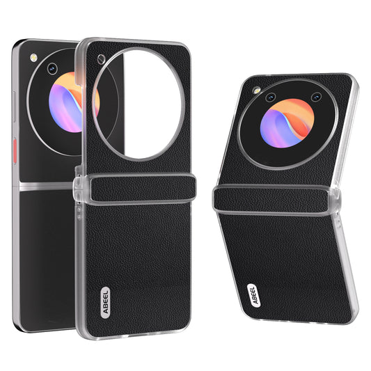 ABEEL For ZTE Libero Flip Case Clear Matte Edge Genuine Cow Leather+PC Phone Shell - Black