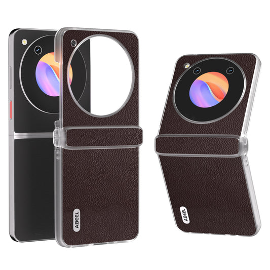 ABEEL For ZTE Libero Flip Case Clear Matte Edge Genuine Cow Leather+PC Phone Shell - Coffee