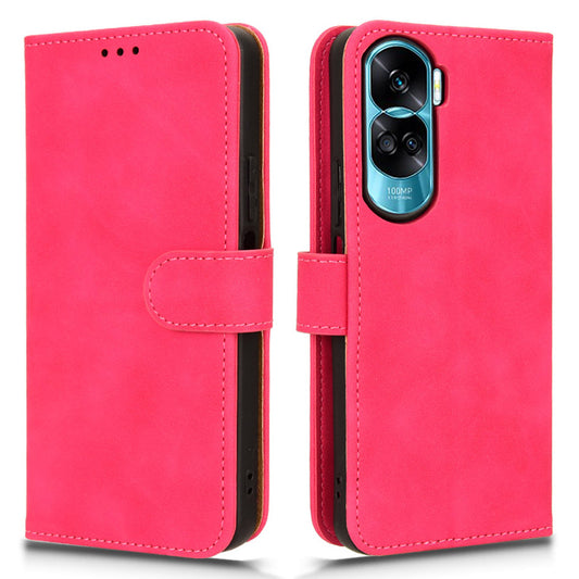 For Honor 90 Lite 5G / X50i 5G Case Skin Touch Feeling Leather Wallet Stand Phone Cover - Rose