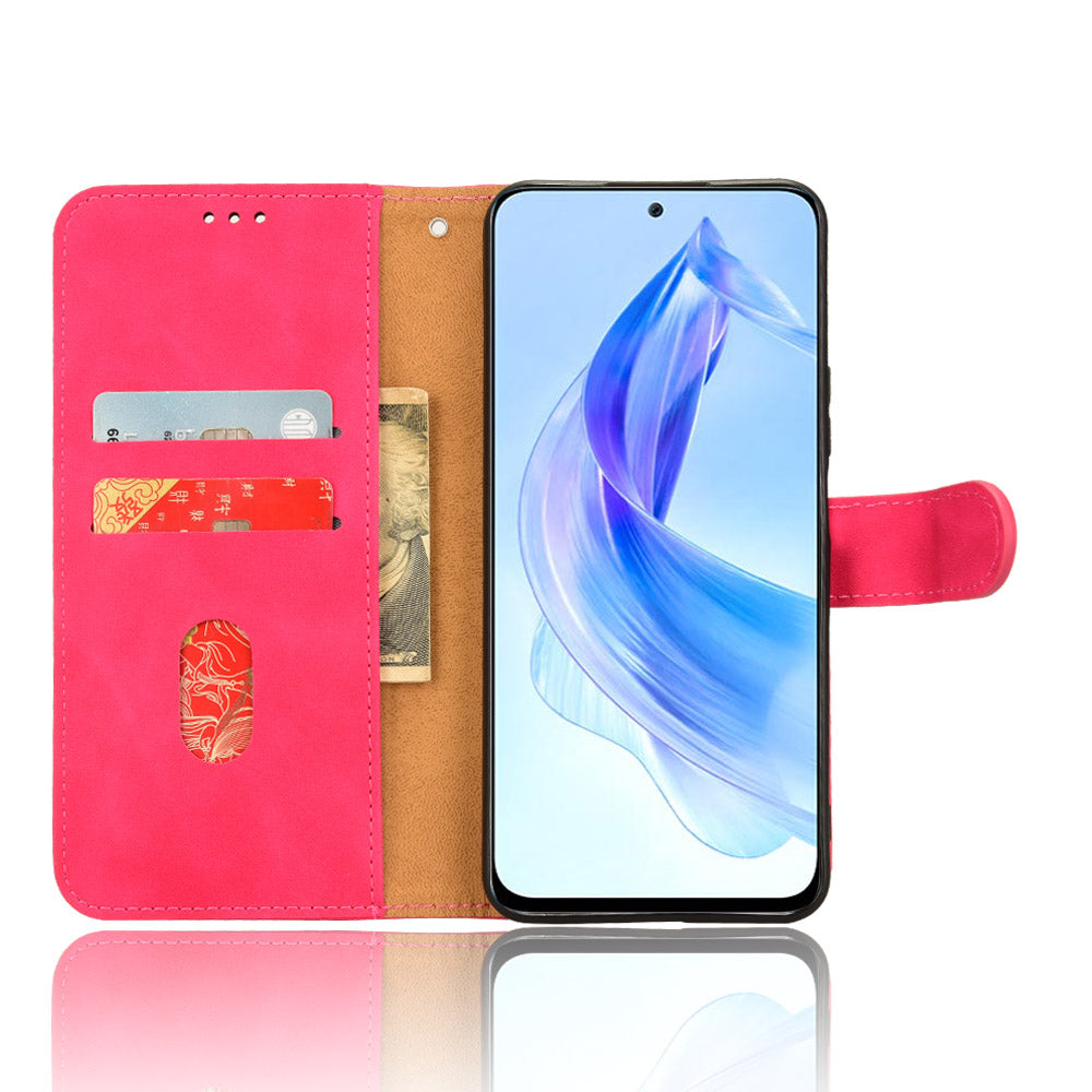 For Honor 90 Lite 5G / X50i 5G Case Skin Touch Feeling Leather Wallet Stand Phone Cover - Rose