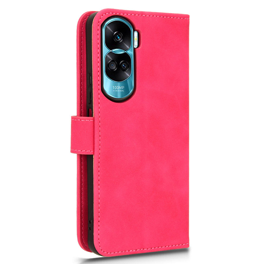 For Honor 90 Lite 5G / X50i 5G Case Skin Touch Feeling Leather Wallet Stand Phone Cover - Rose
