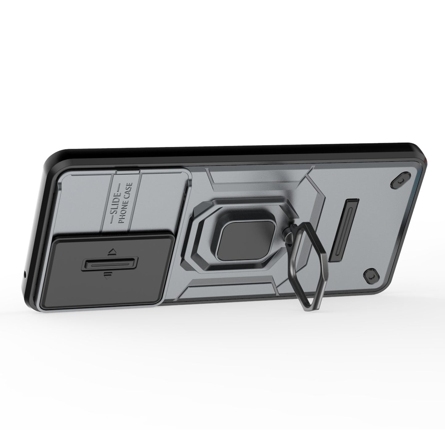 For Oppo A79 5G / A2 5G Case Camera Protection PC+TPU Phone Cover with Ring Kickstand - Grey