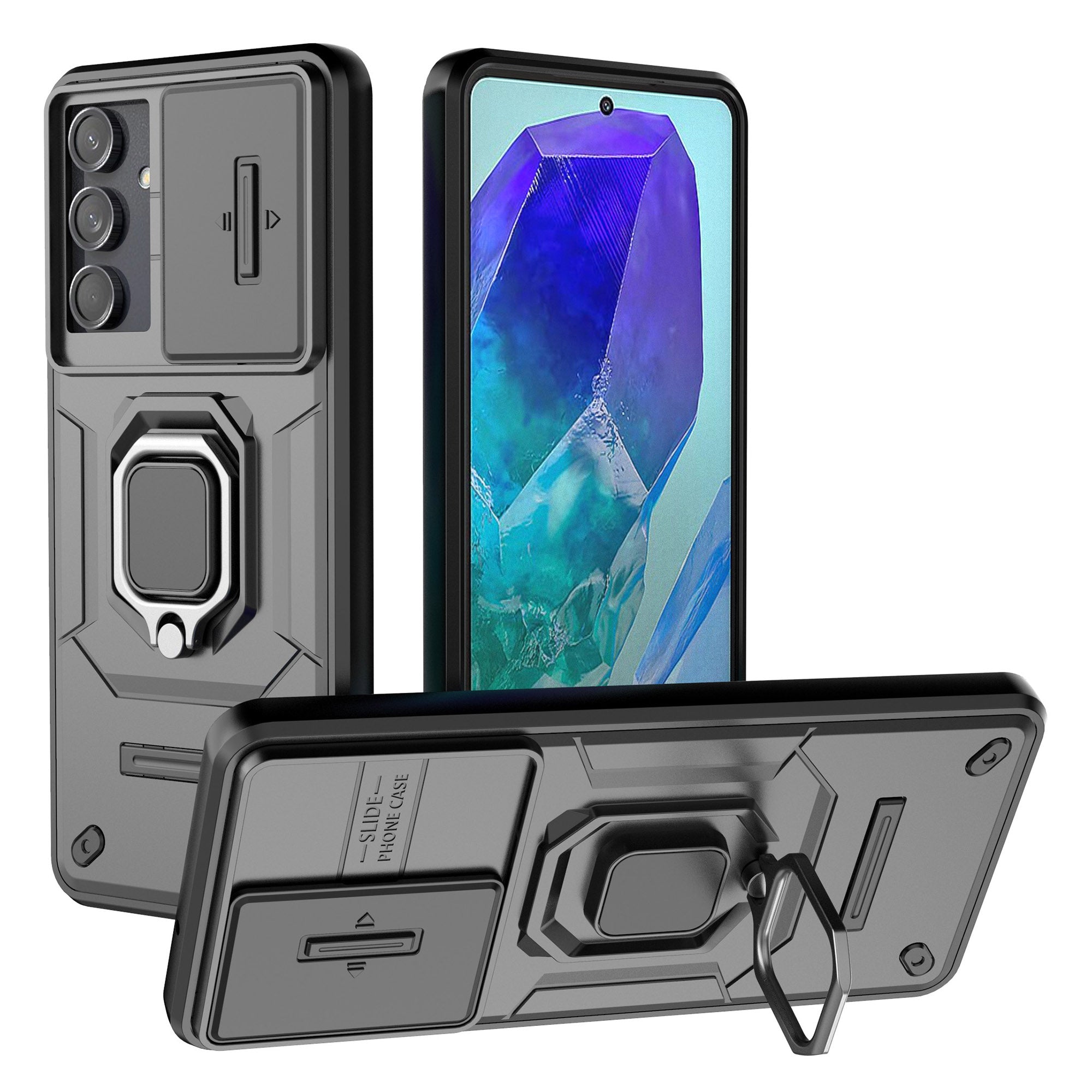 For Samsung Galaxy M55 5G Case PC+TPU Phone Protector with Slide Camera Cover - Black