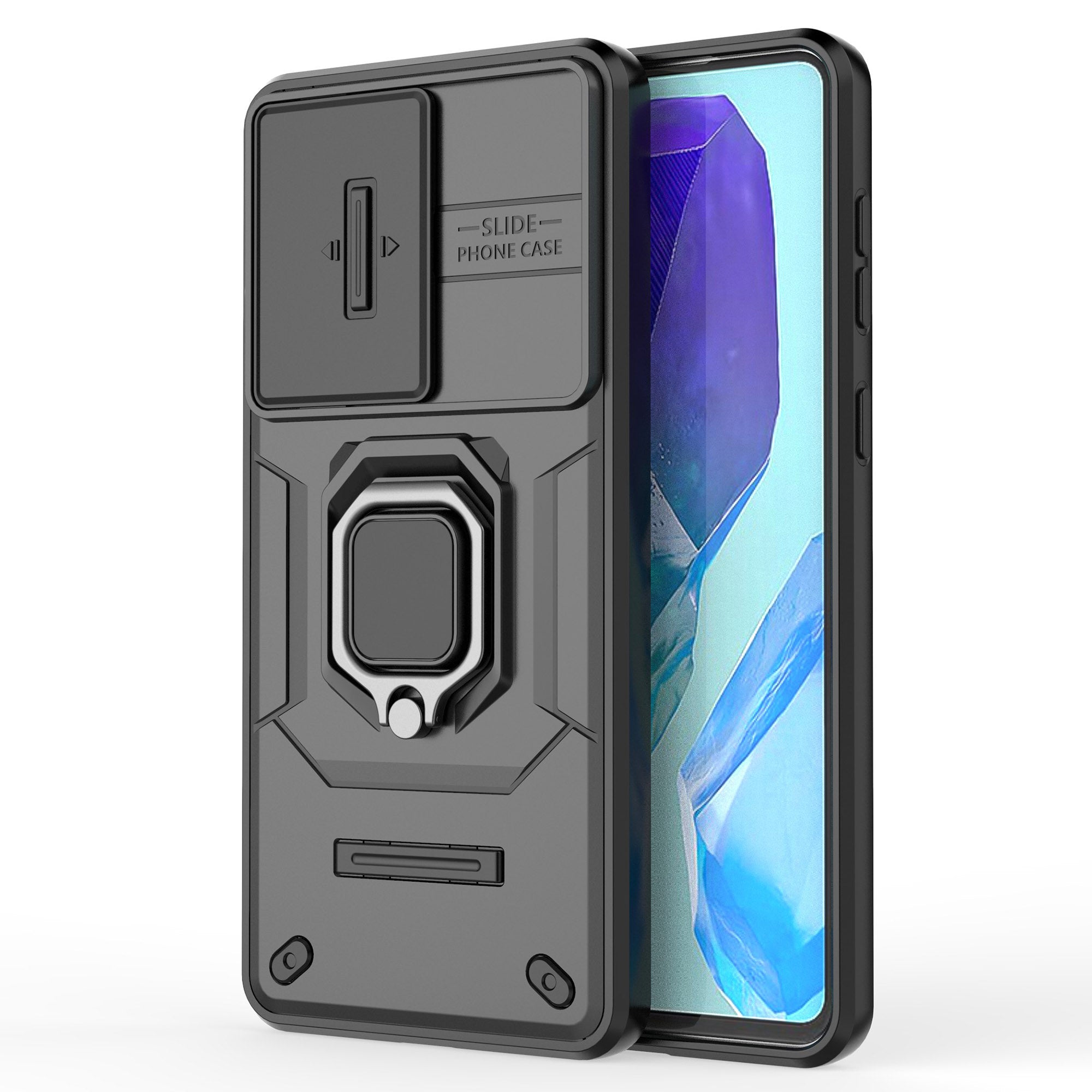 For Samsung Galaxy M55 5G Case PC+TPU Phone Protector with Slide Camera Cover - Black