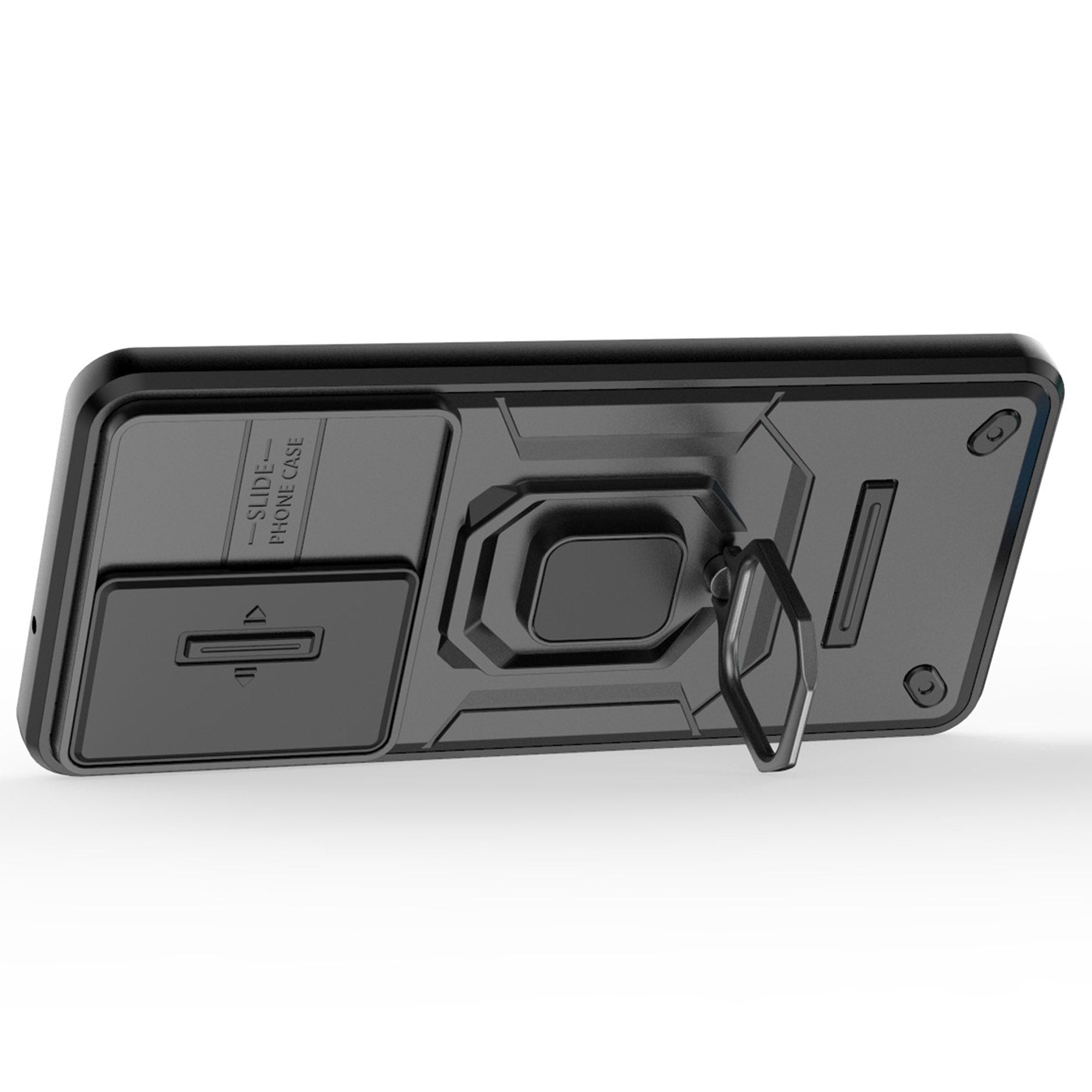 For Samsung Galaxy M55 5G Case PC+TPU Phone Protector with Slide Camera Cover - Black