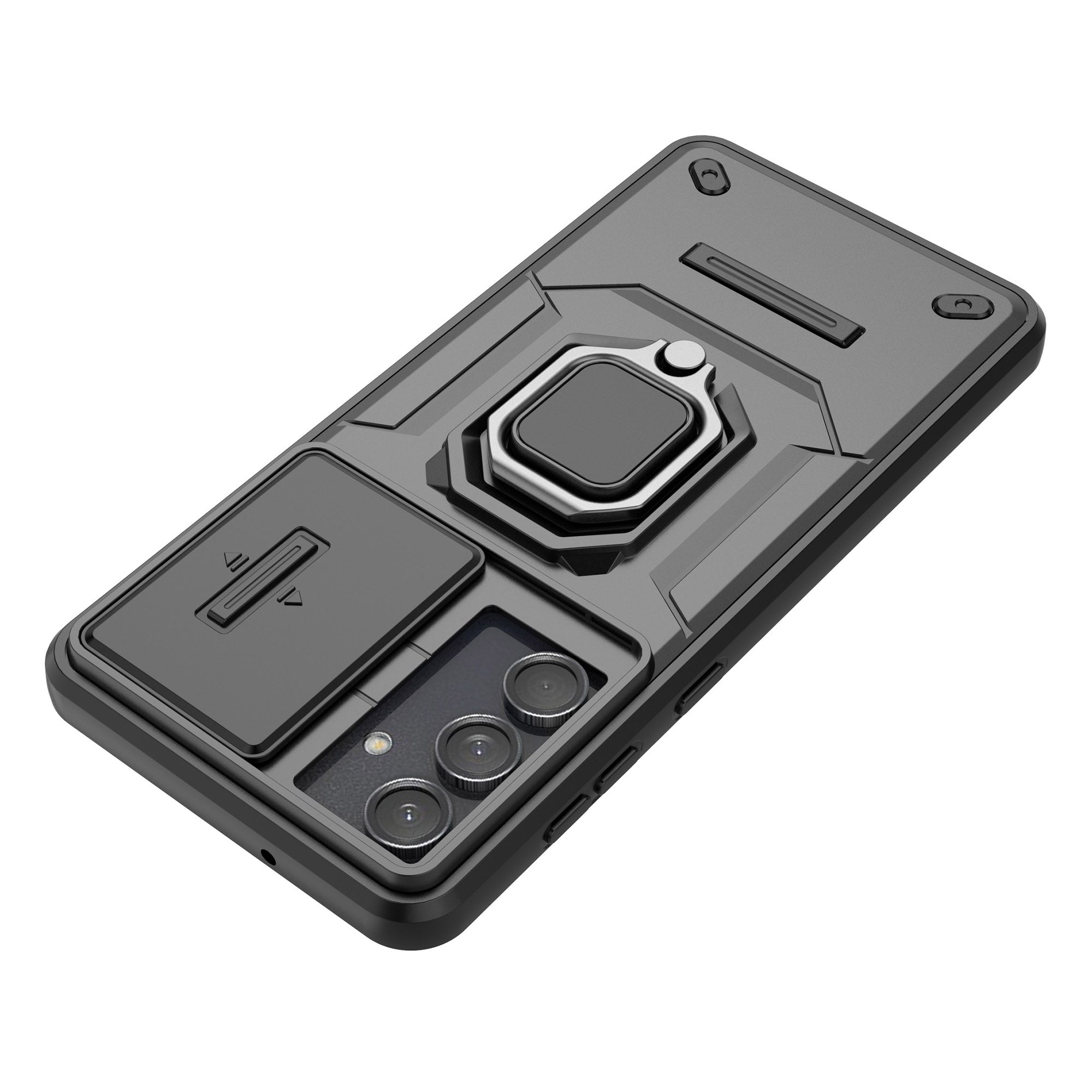 For Samsung Galaxy M55 5G Case PC+TPU Phone Protector with Slide Camera Cover - Black