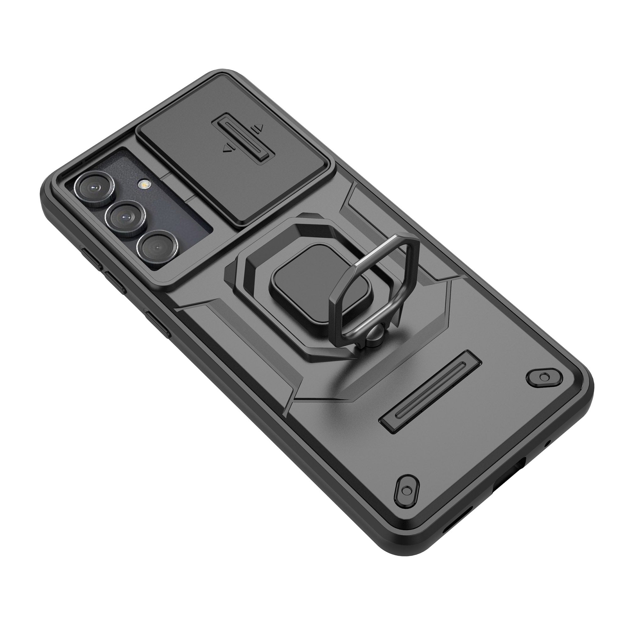 For Samsung Galaxy M55 5G Case PC+TPU Phone Protector with Slide Camera Cover - Black