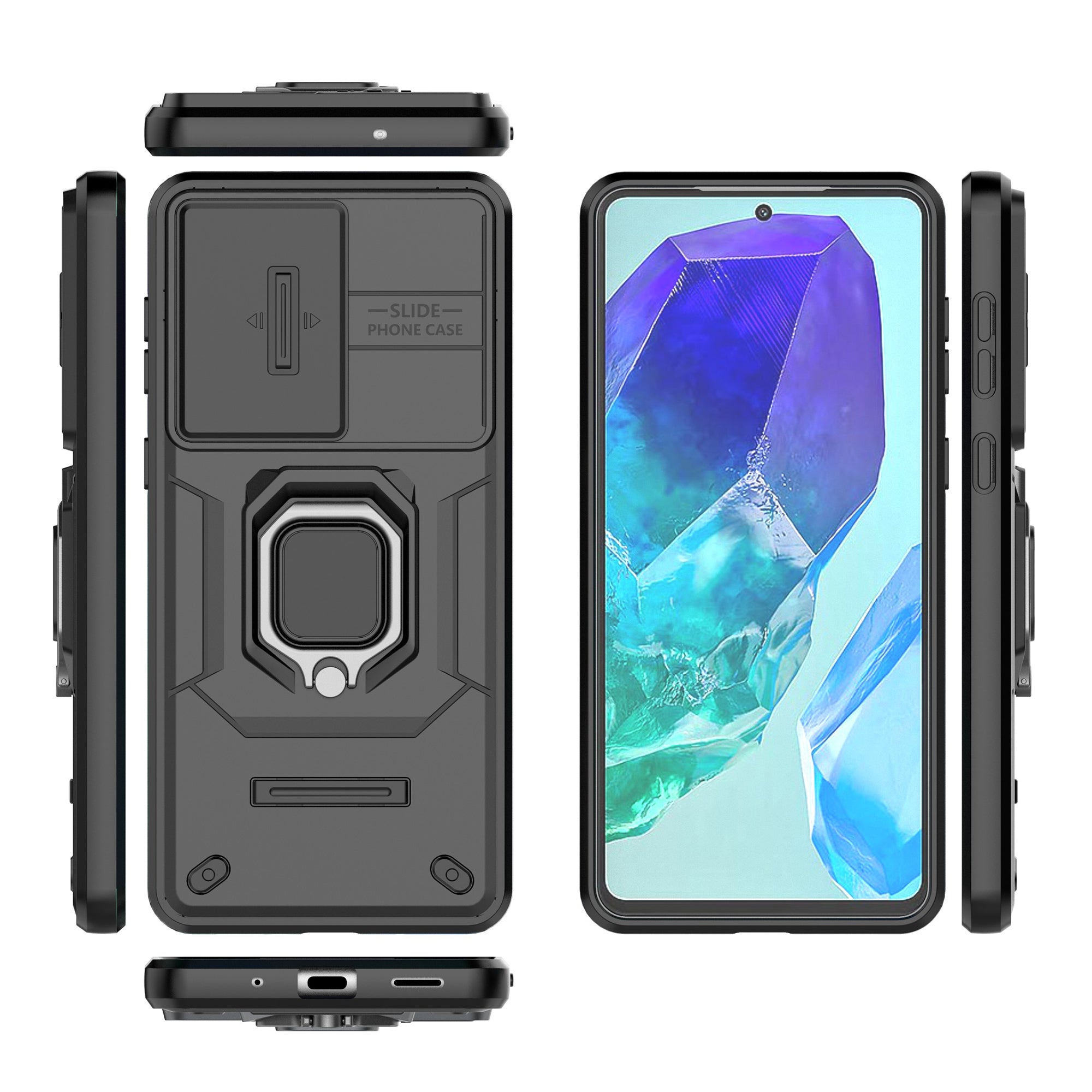For Samsung Galaxy M55 5G Case PC+TPU Phone Protector with Slide Camera Cover - Black