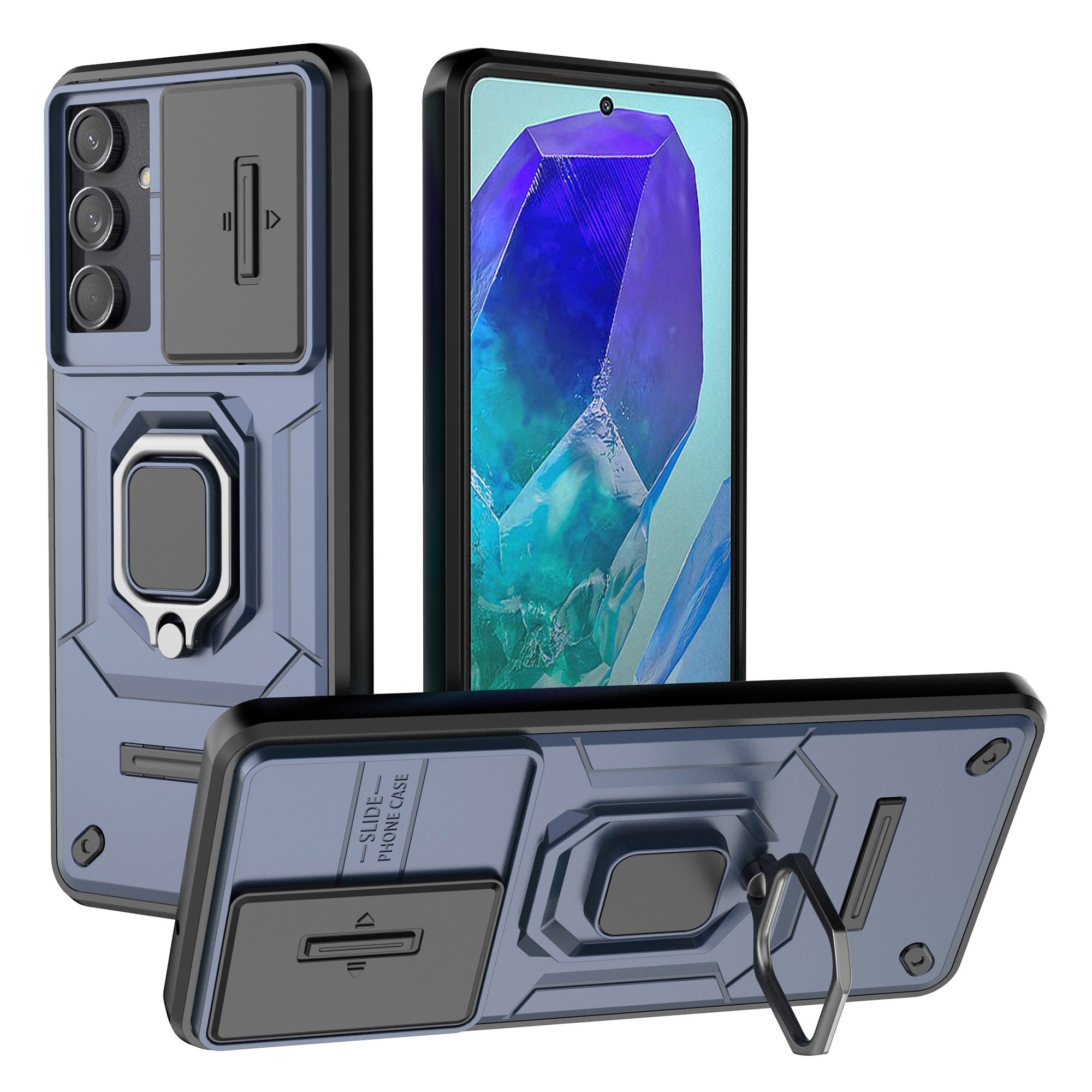 For Samsung Galaxy M55 5G Case PC+TPU Phone Protector with Slide Camera Cover - Blue
