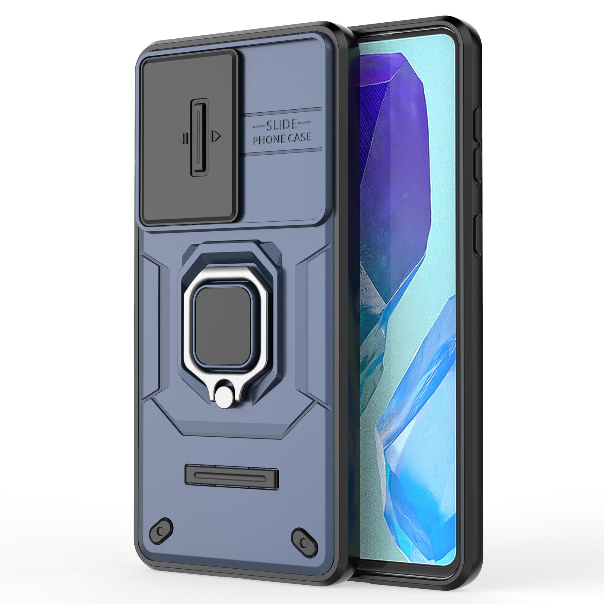 For Samsung Galaxy M55 5G Case PC+TPU Phone Protector with Slide Camera Cover - Blue