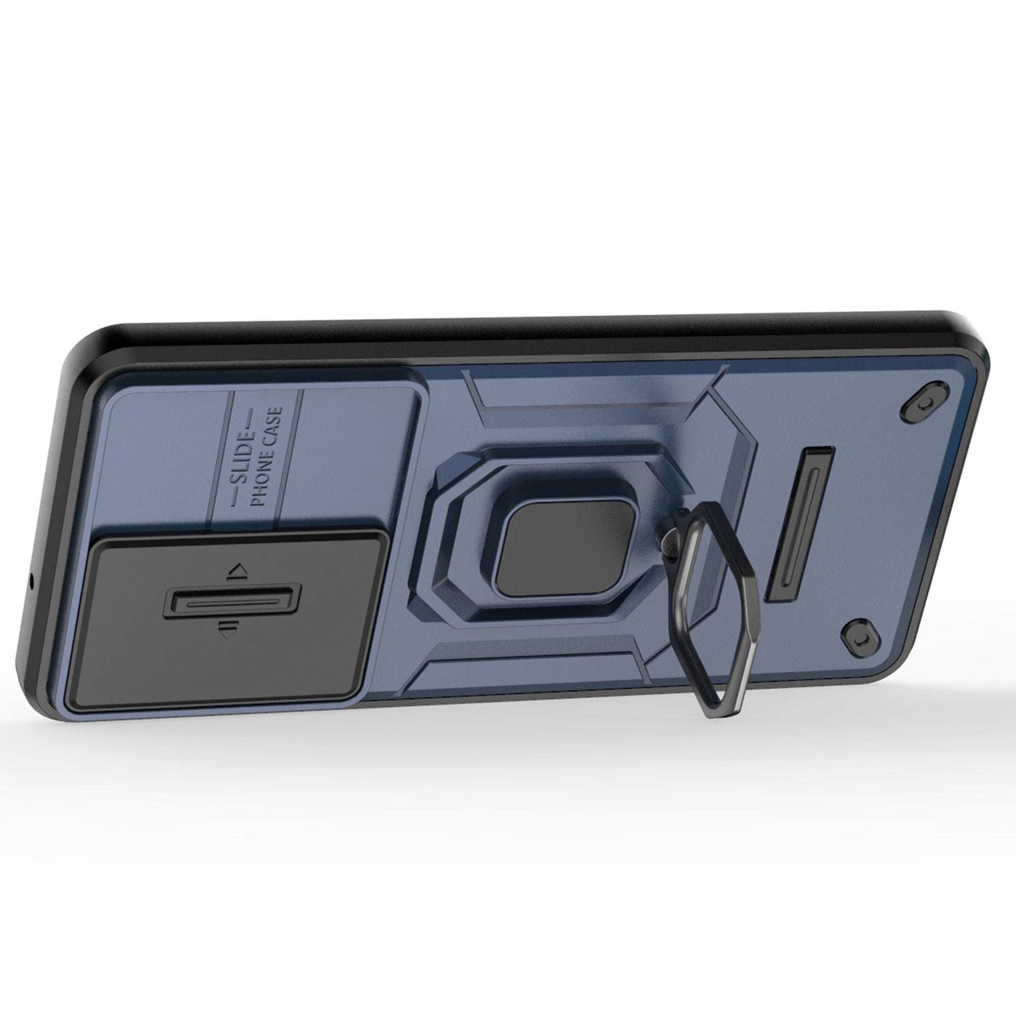 For Samsung Galaxy M55 5G Case PC+TPU Phone Protector with Slide Camera Cover - Blue