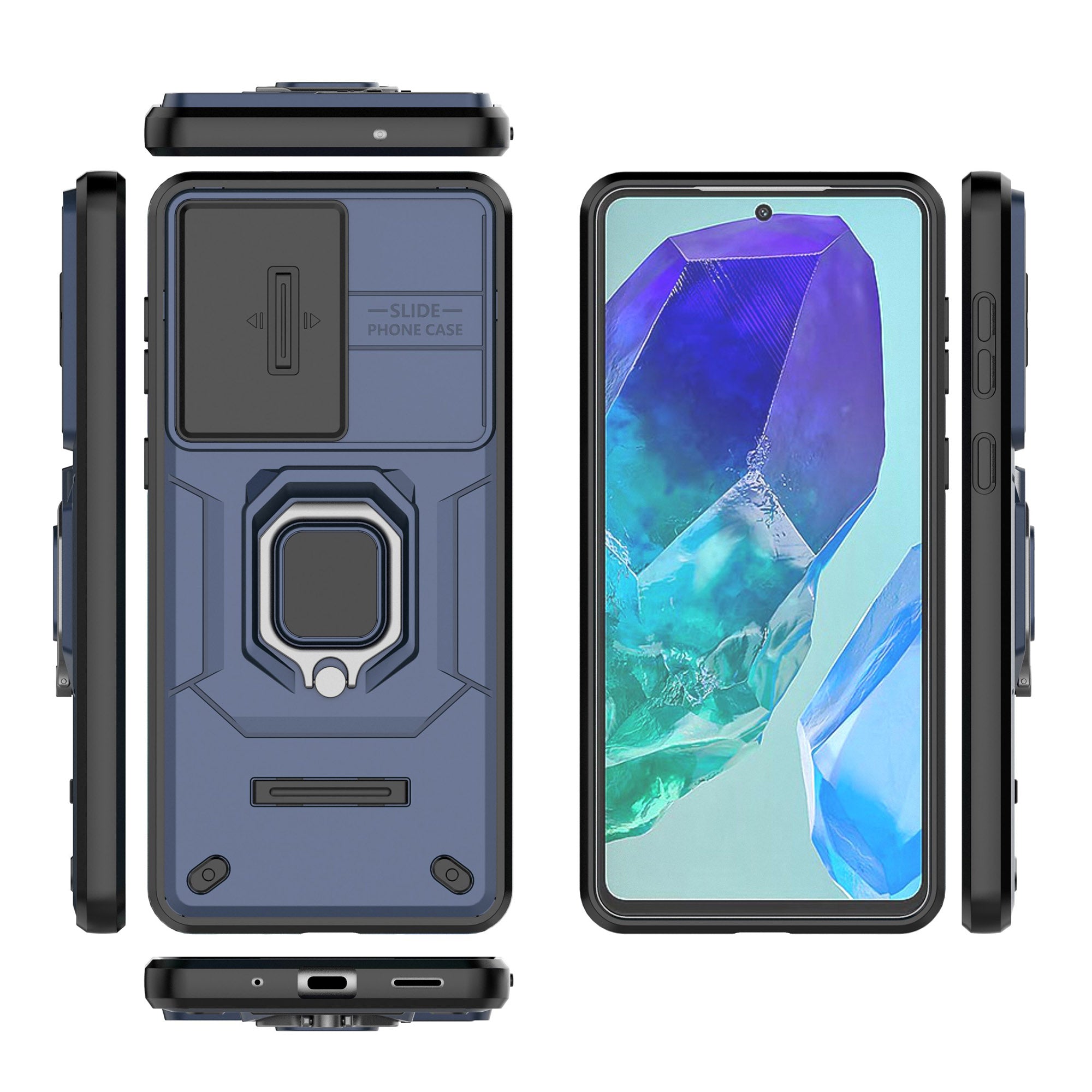 For Samsung Galaxy M55 5G Case PC+TPU Phone Protector with Slide Camera Cover - Blue