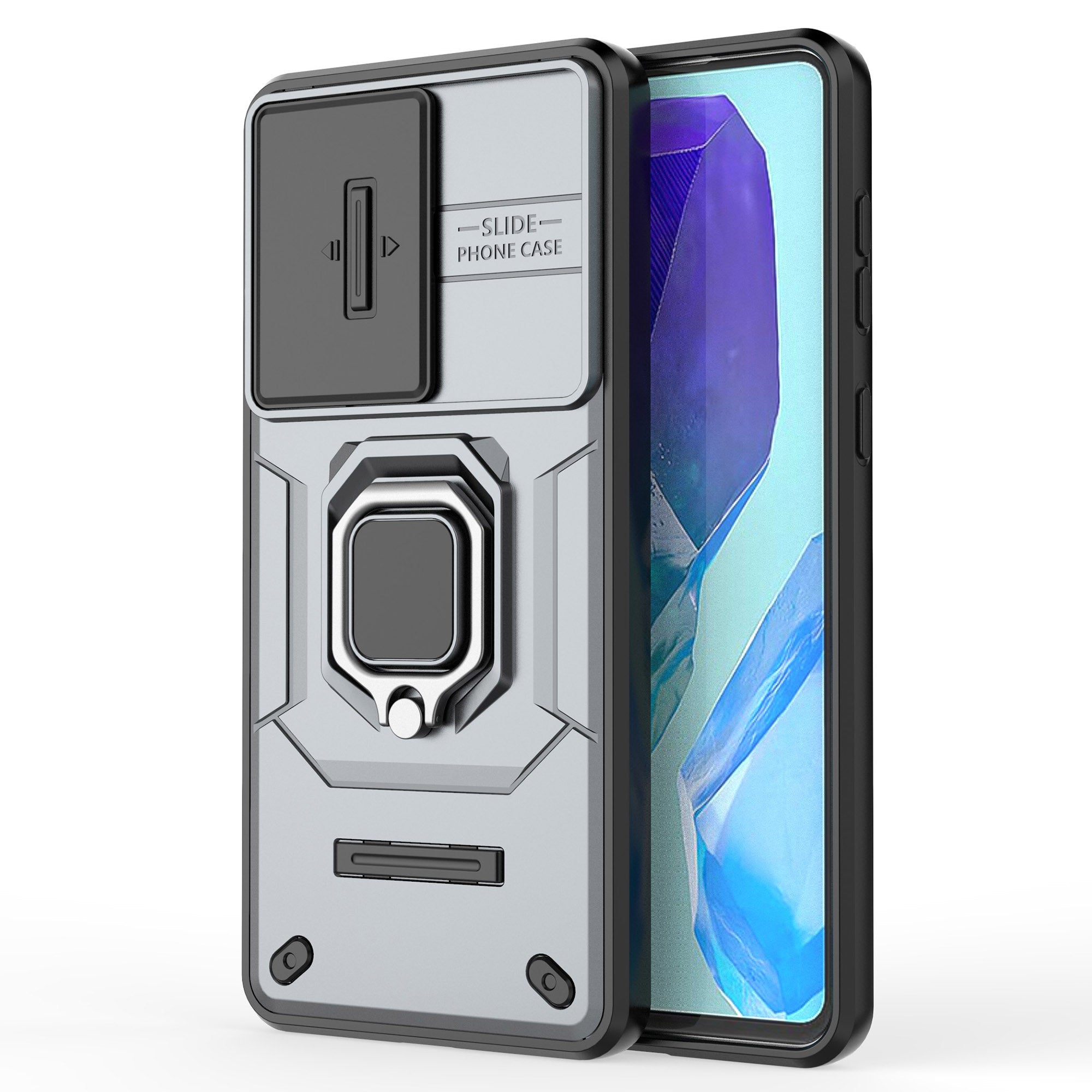 For Samsung Galaxy M55 5G Case PC+TPU Phone Protector with Slide Camera Cover - Grey