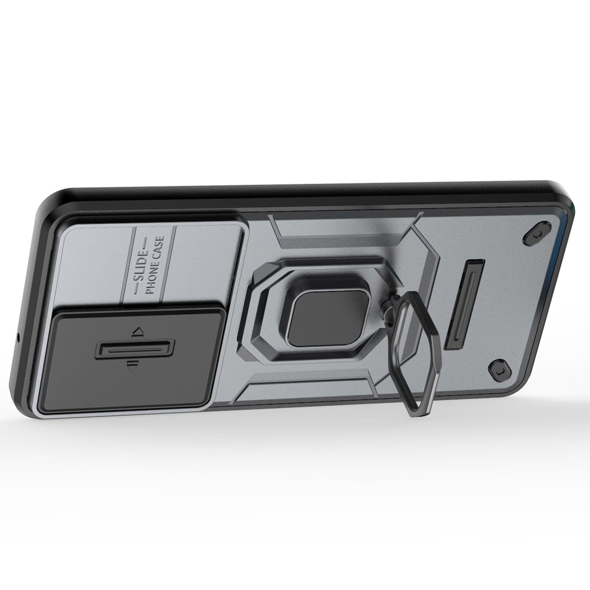 For Samsung Galaxy M55 5G Case PC+TPU Phone Protector with Slide Camera Cover - Grey