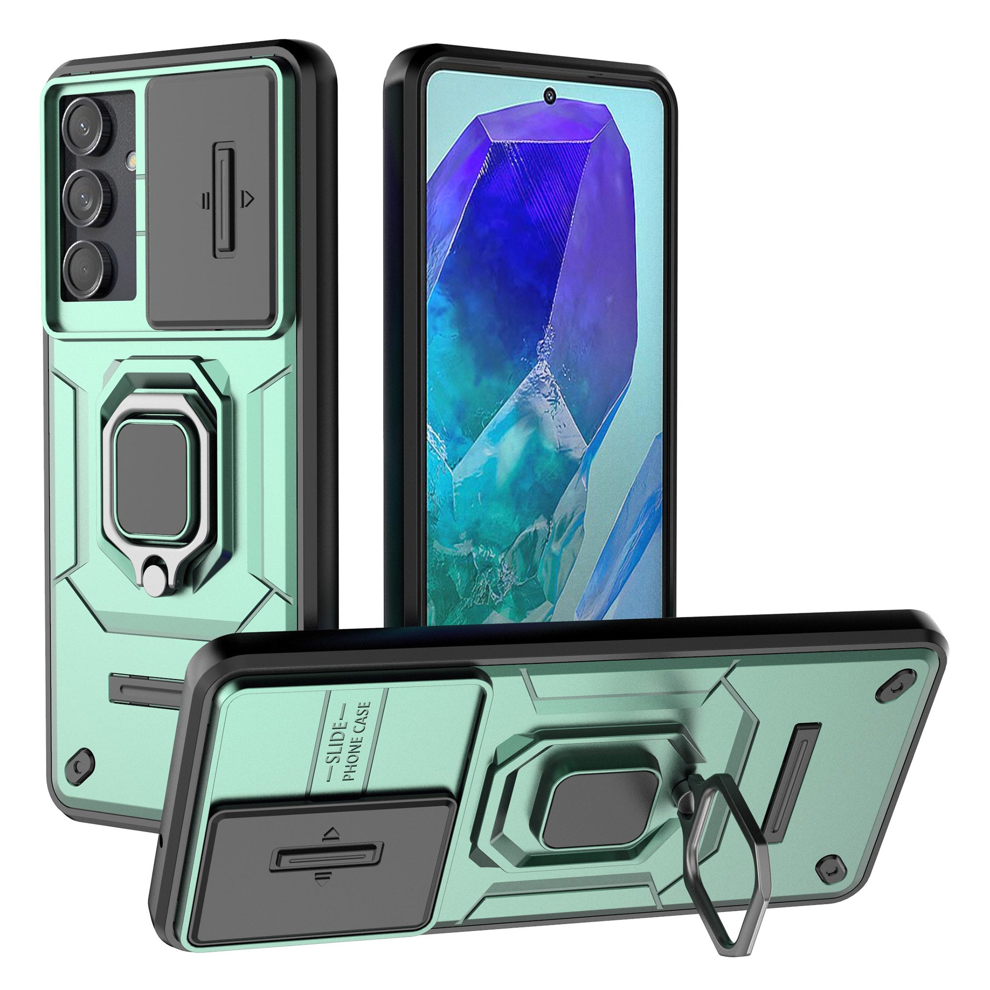 For Samsung Galaxy M55 5G Case PC+TPU Phone Protector with Slide Camera Cover - Green