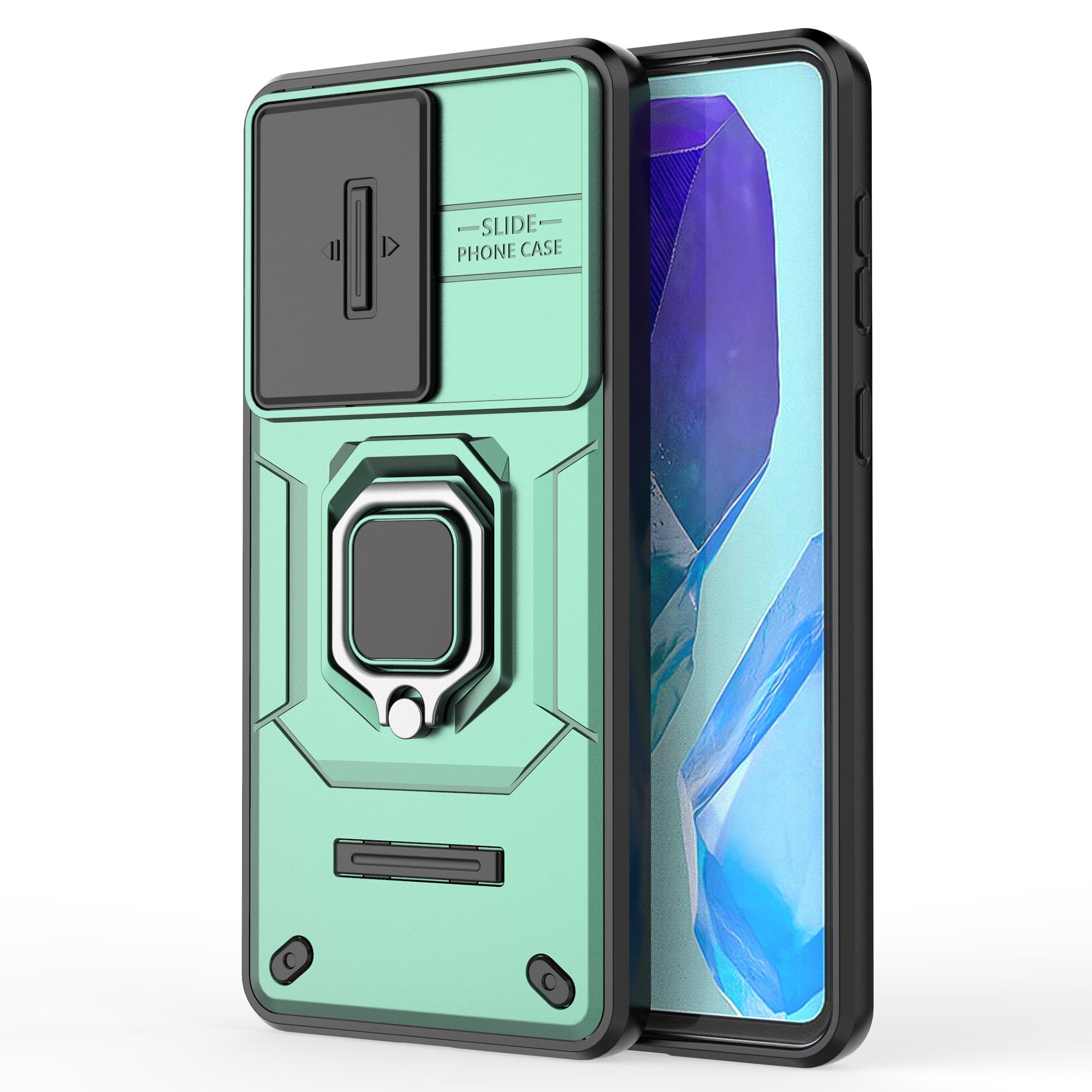 For Samsung Galaxy M55 5G Case PC+TPU Phone Protector with Slide Camera Cover - Green