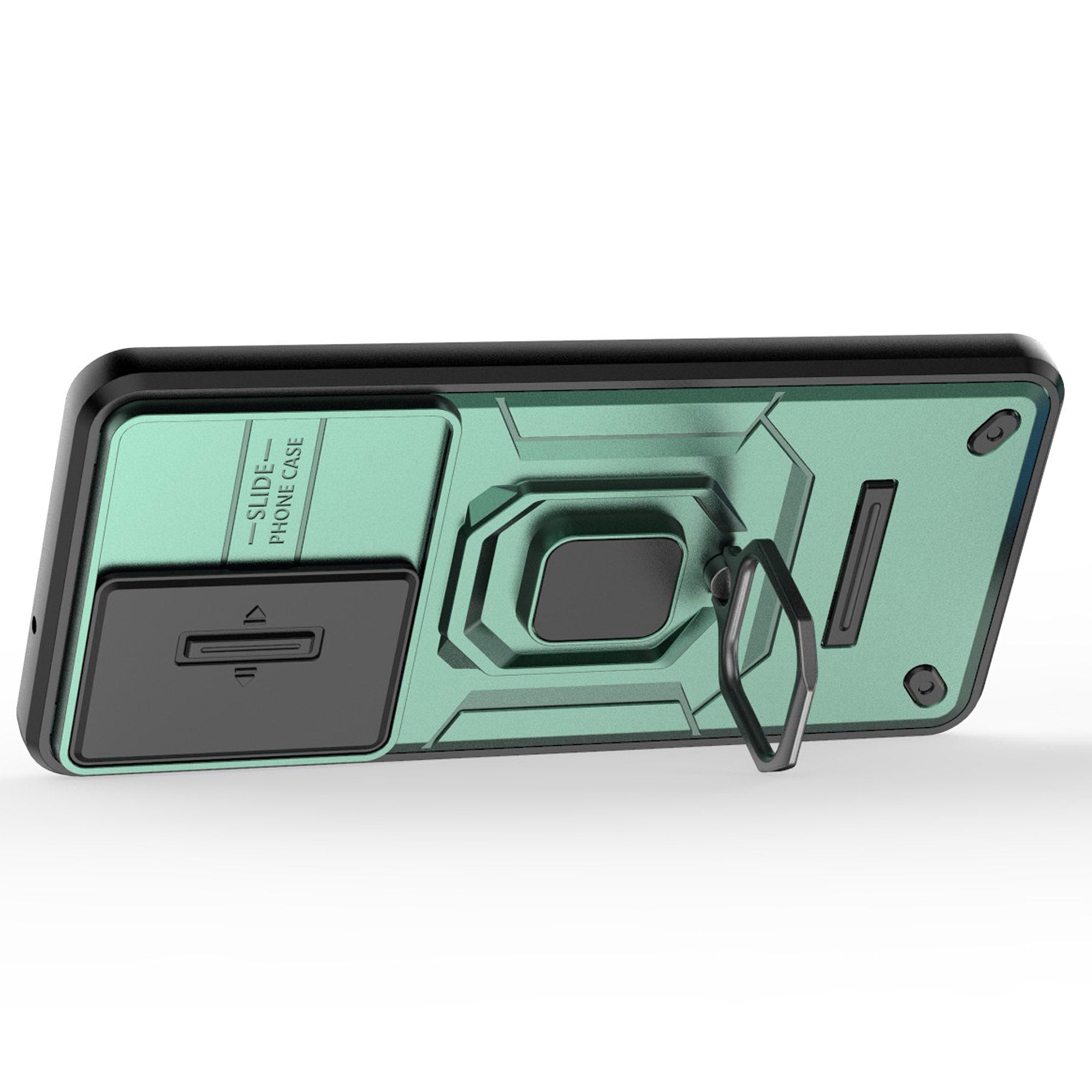 For Samsung Galaxy M55 5G Case PC+TPU Phone Protector with Slide Camera Cover - Green