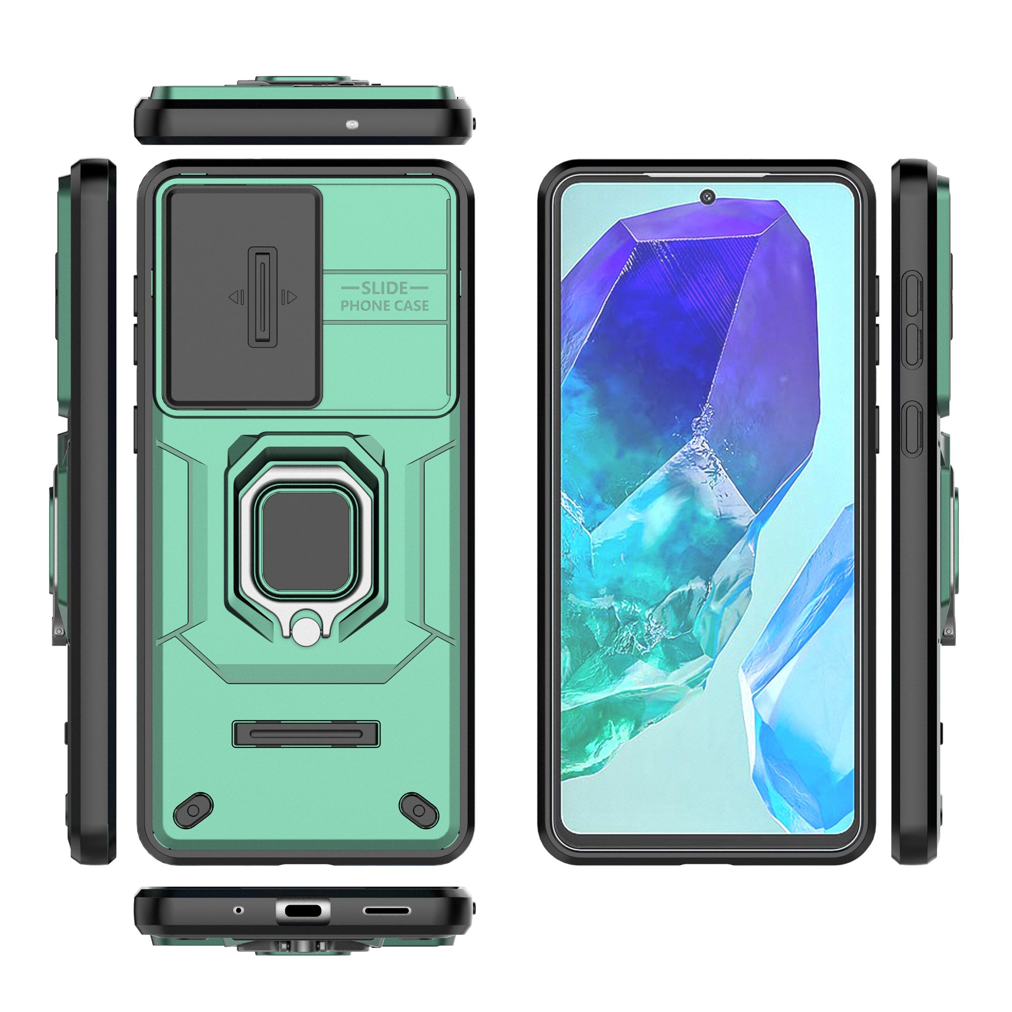 For Samsung Galaxy M55 5G Case PC+TPU Phone Protector with Slide Camera Cover - Green