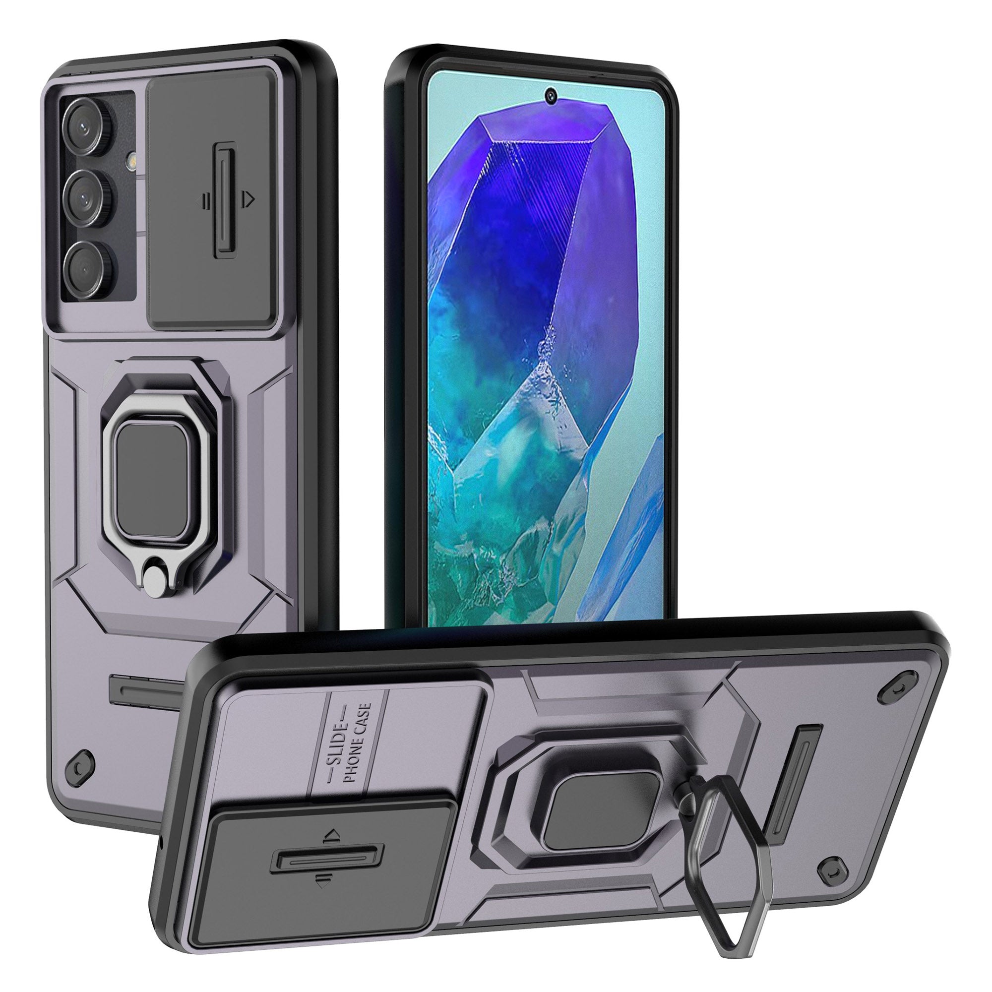 For Samsung Galaxy M55 5G Case PC+TPU Phone Protector with Slide Camera Cover - Purple