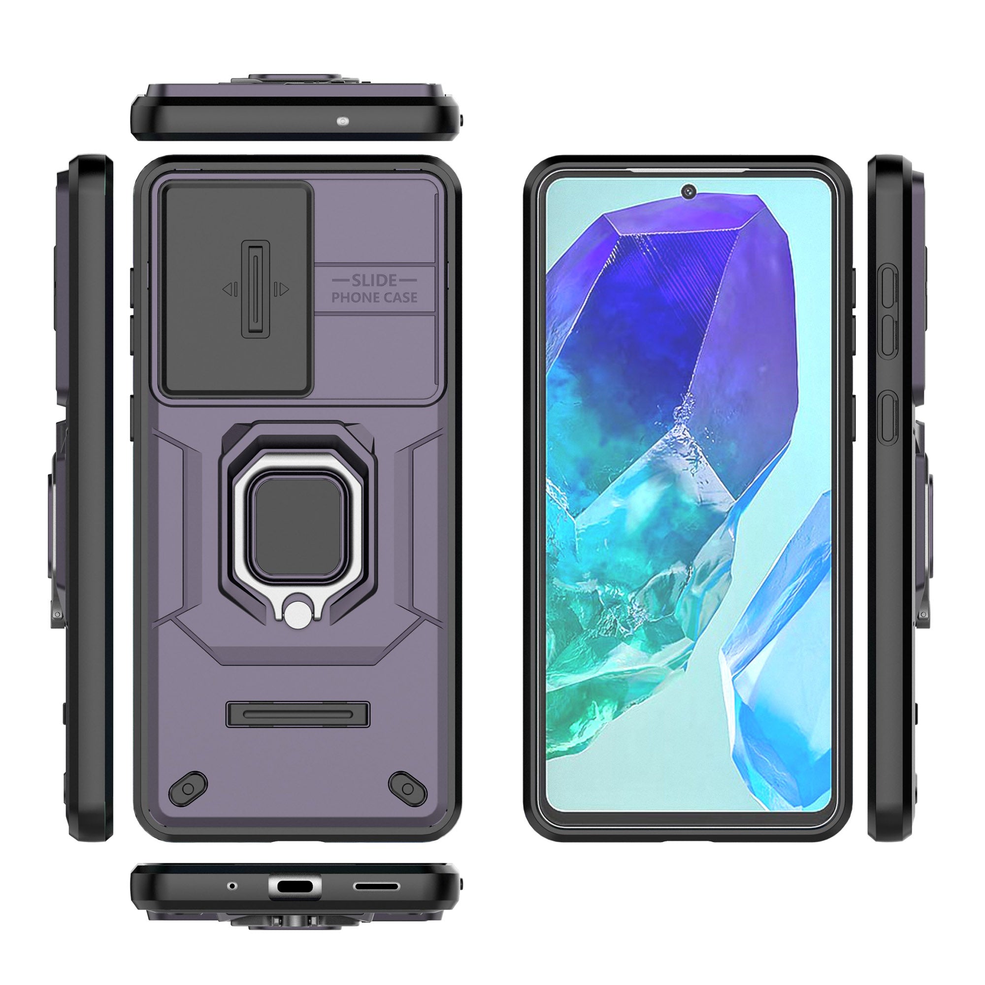 For Samsung Galaxy M55 5G Case PC+TPU Phone Protector with Slide Camera Cover - Purple