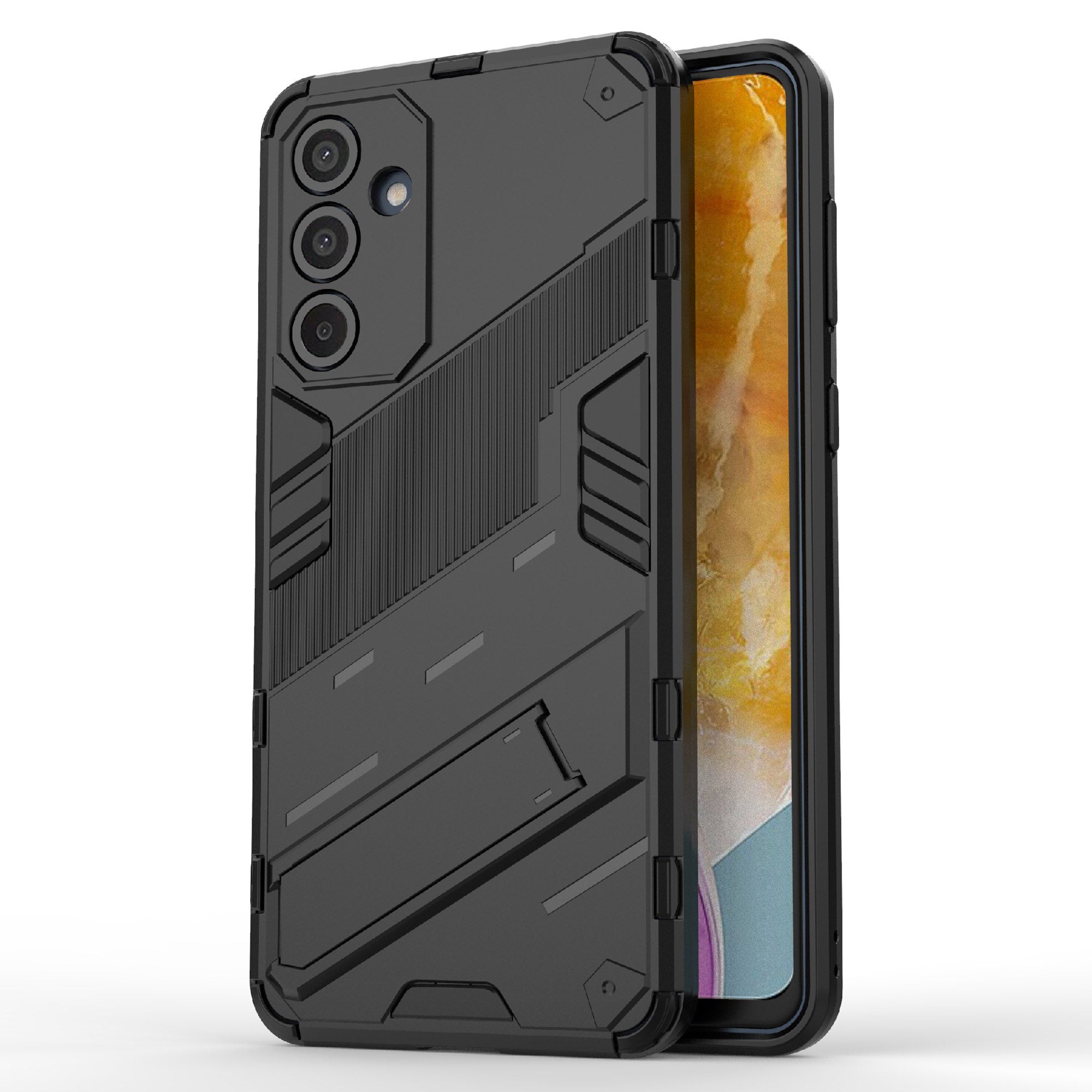 For Samsung Galaxy M55 5G Case Kickstand Protective PC+TPU Phone Cover - Black