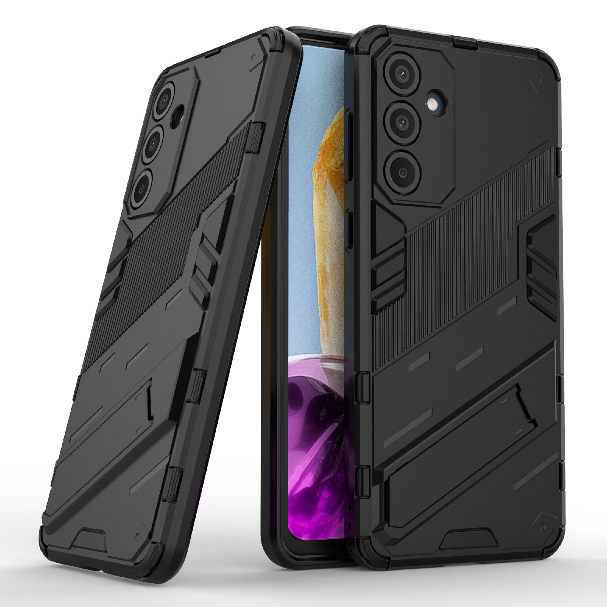 For Samsung Galaxy M55 5G Case Kickstand Protective PC+TPU Phone Cover - Black