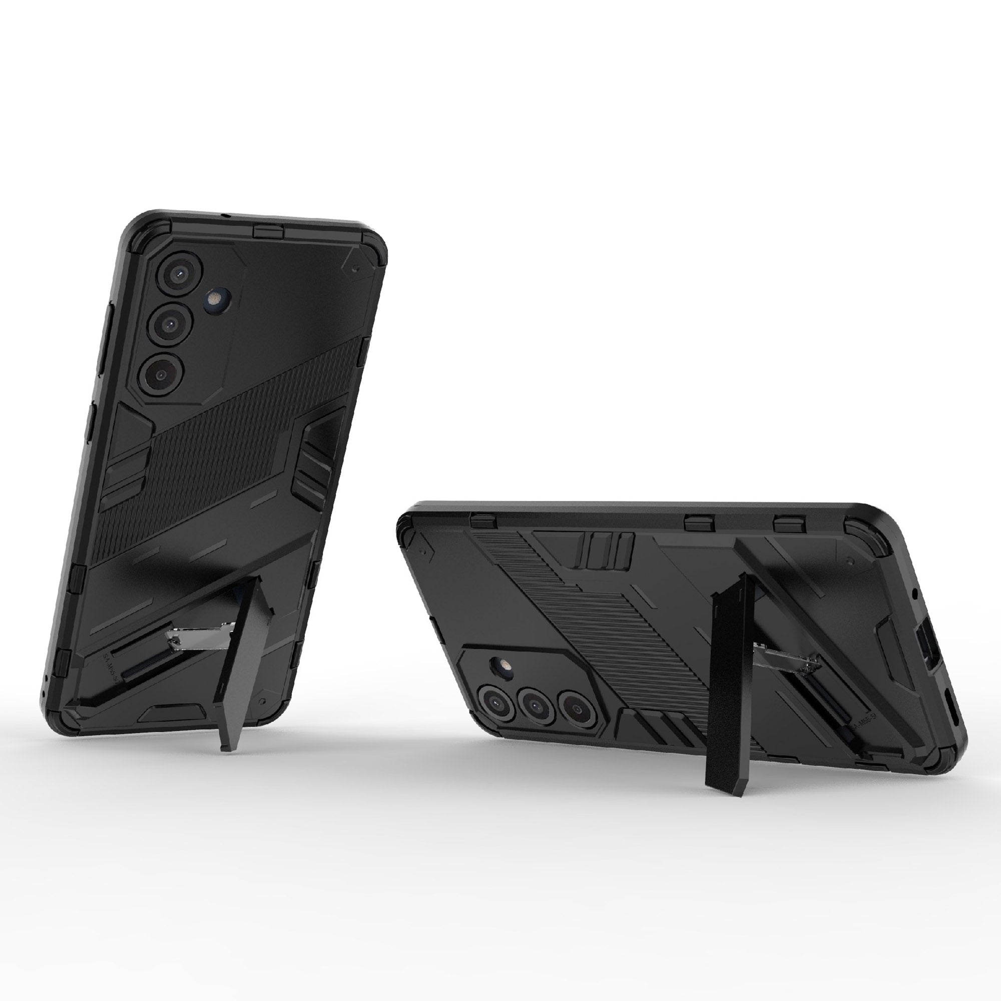 For Samsung Galaxy M55 5G Case Kickstand Protective PC+TPU Phone Cover - Black