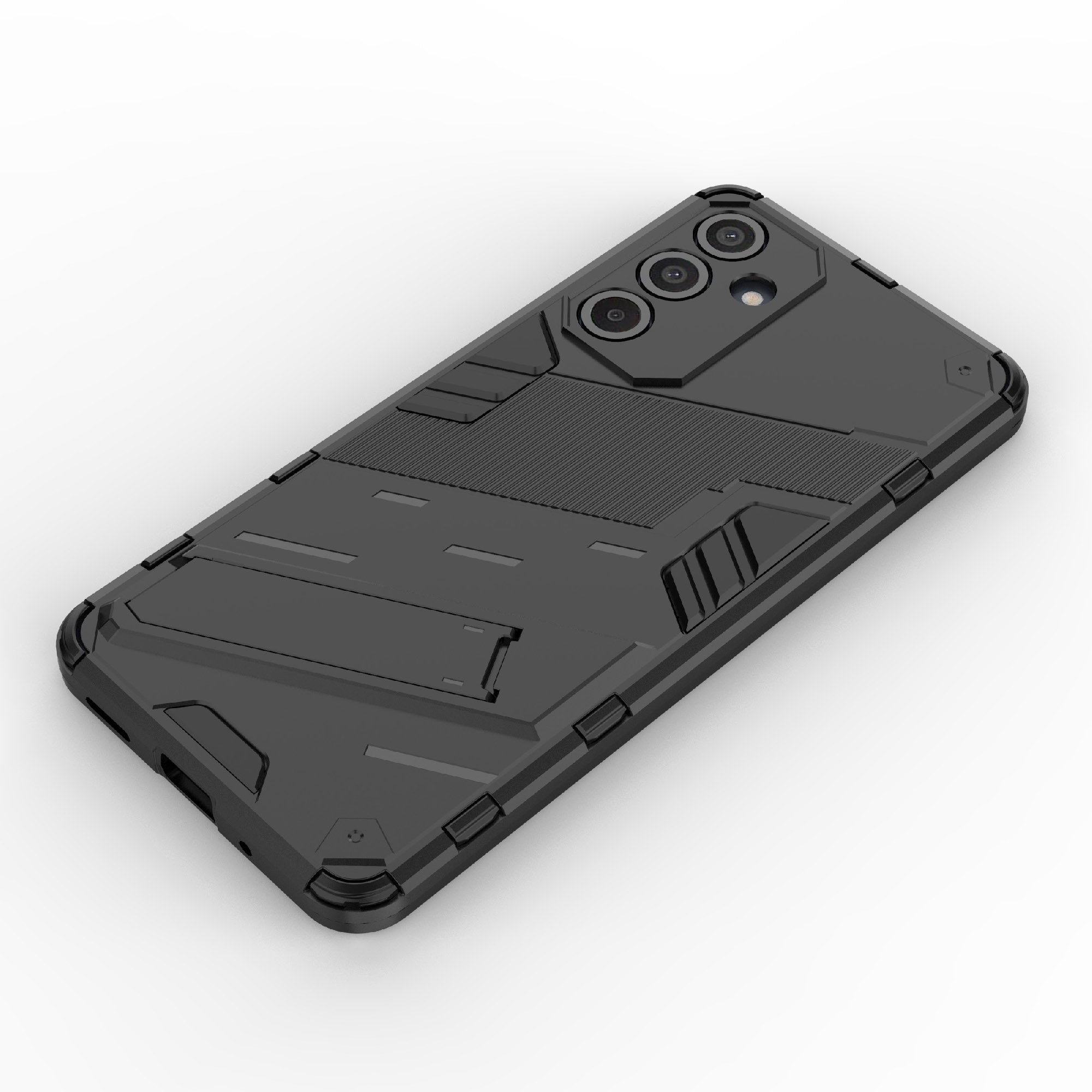 For Samsung Galaxy M55 5G Case Kickstand Protective PC+TPU Phone Cover - Black