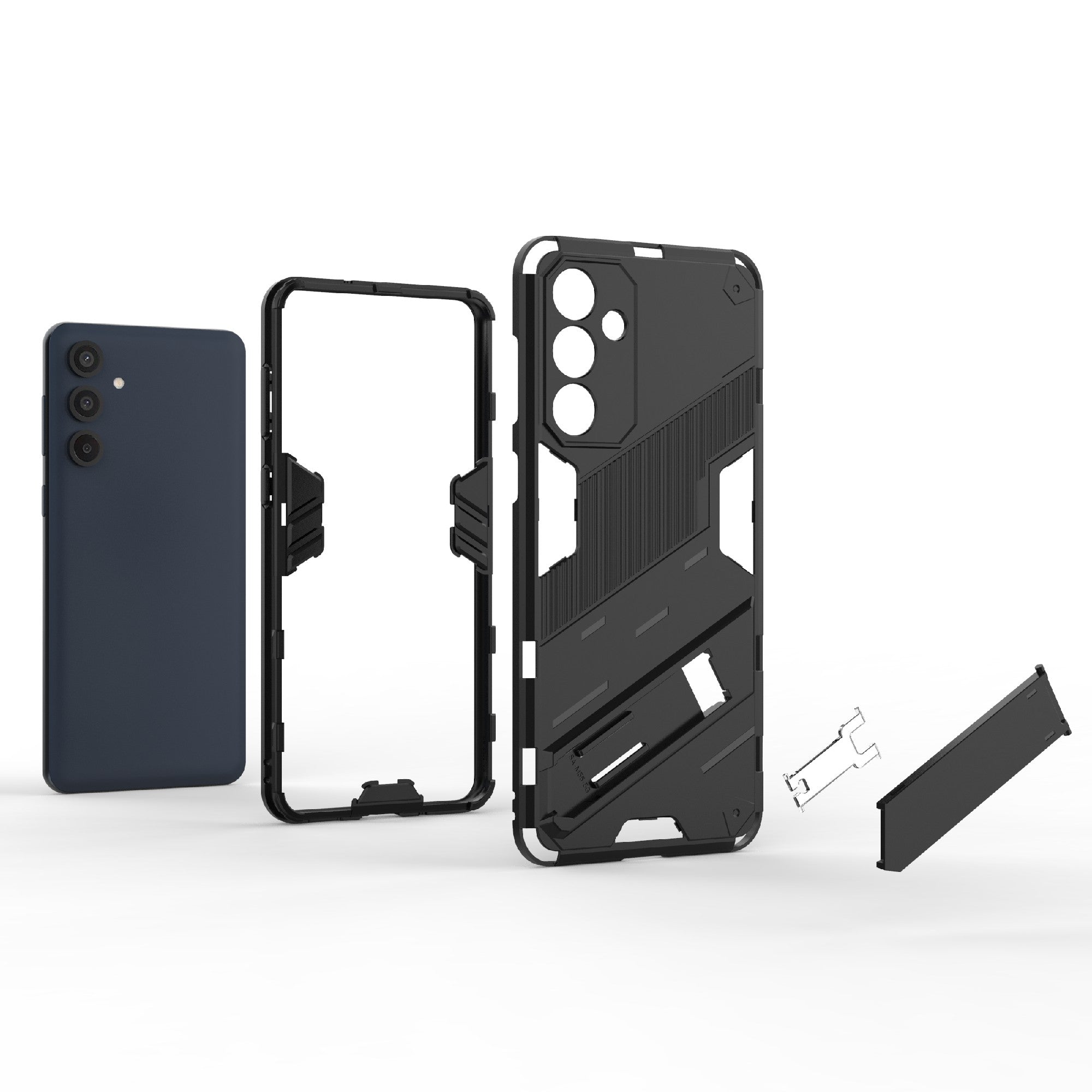 For Samsung Galaxy M55 5G Case Kickstand Protective PC+TPU Phone Cover - Black