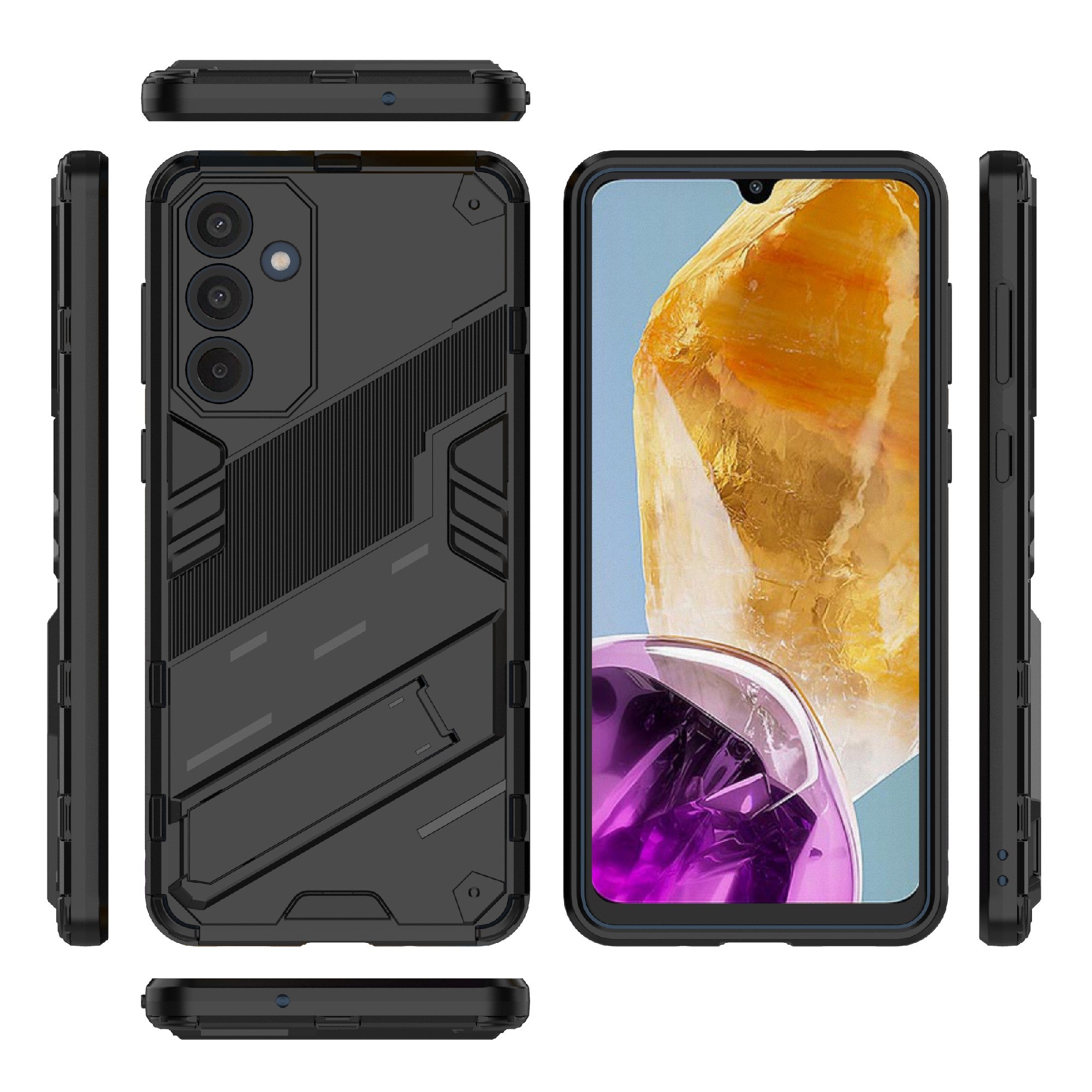 For Samsung Galaxy M55 5G Case Kickstand Protective PC+TPU Phone Cover - Black