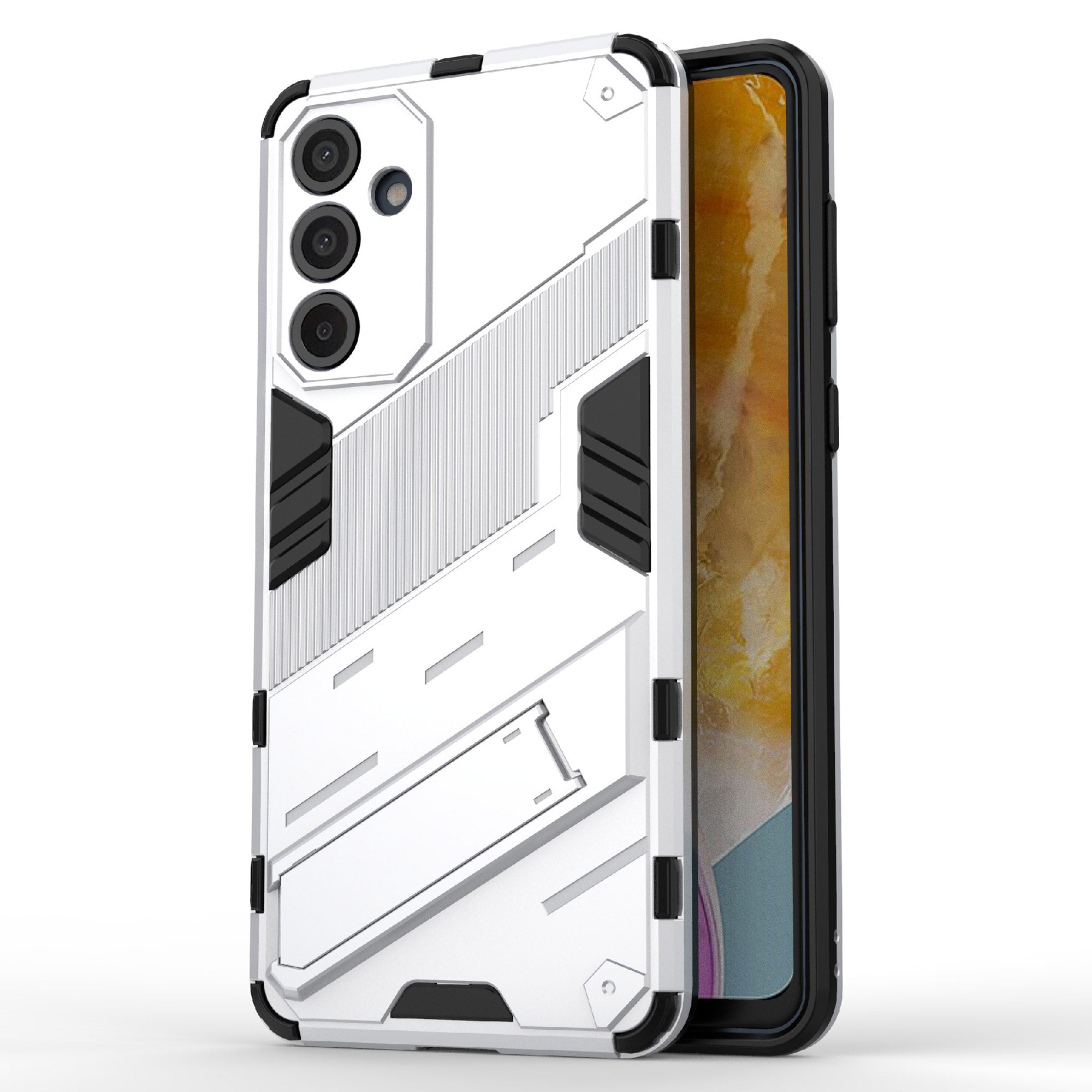 For Samsung Galaxy M55 5G Case Kickstand Protective PC+TPU Phone Cover - White