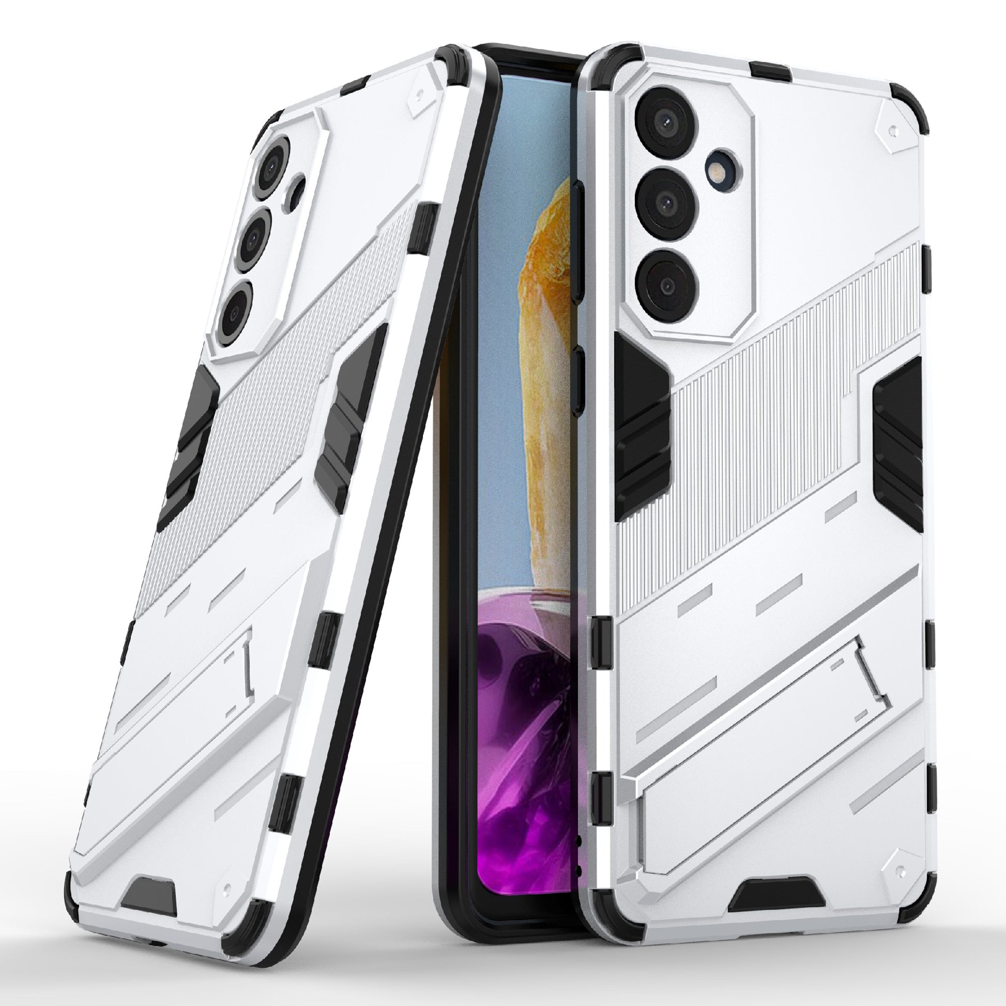 For Samsung Galaxy M55 5G Case Kickstand Protective PC+TPU Phone Cover - White