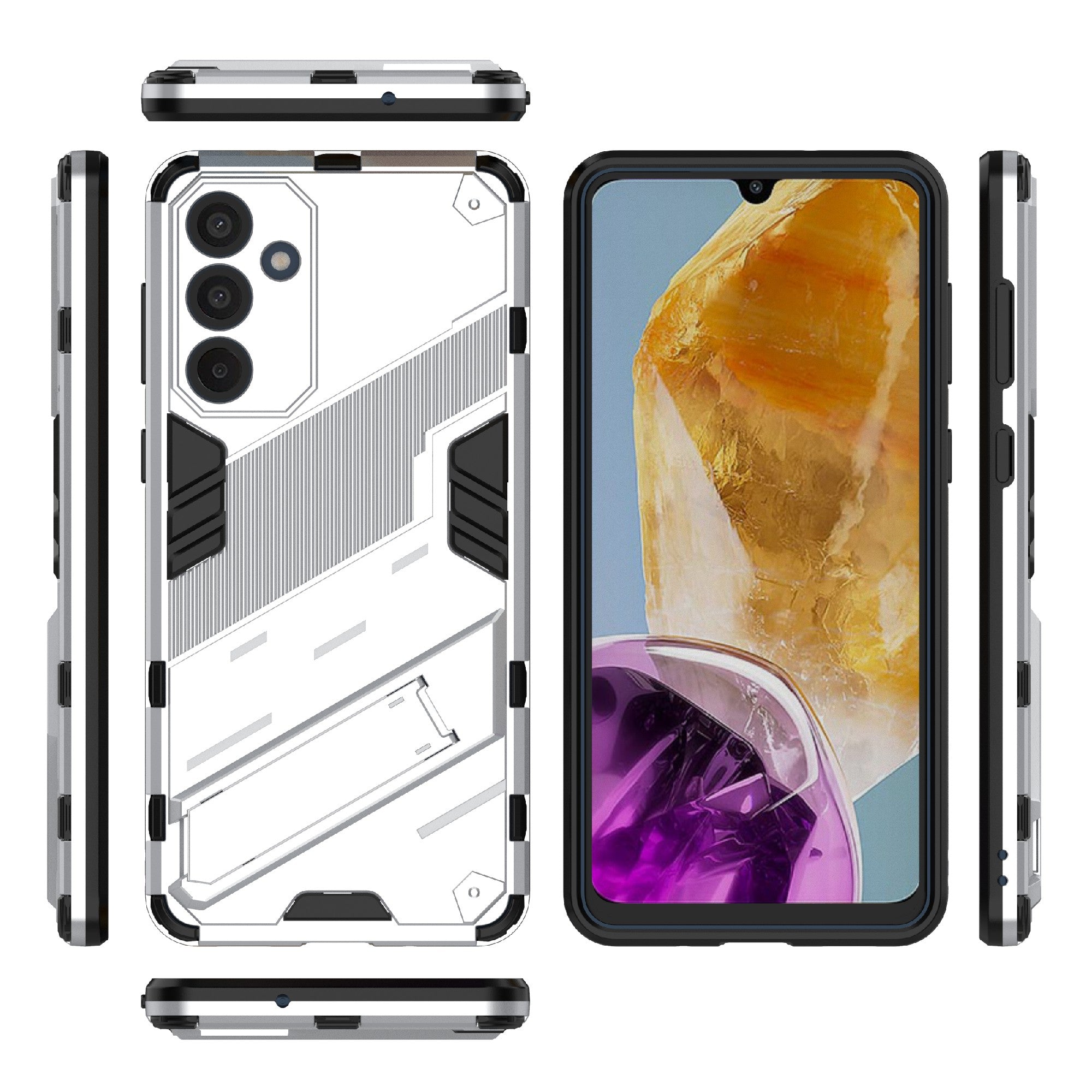 For Samsung Galaxy M55 5G Case Kickstand Protective PC+TPU Phone Cover - White
