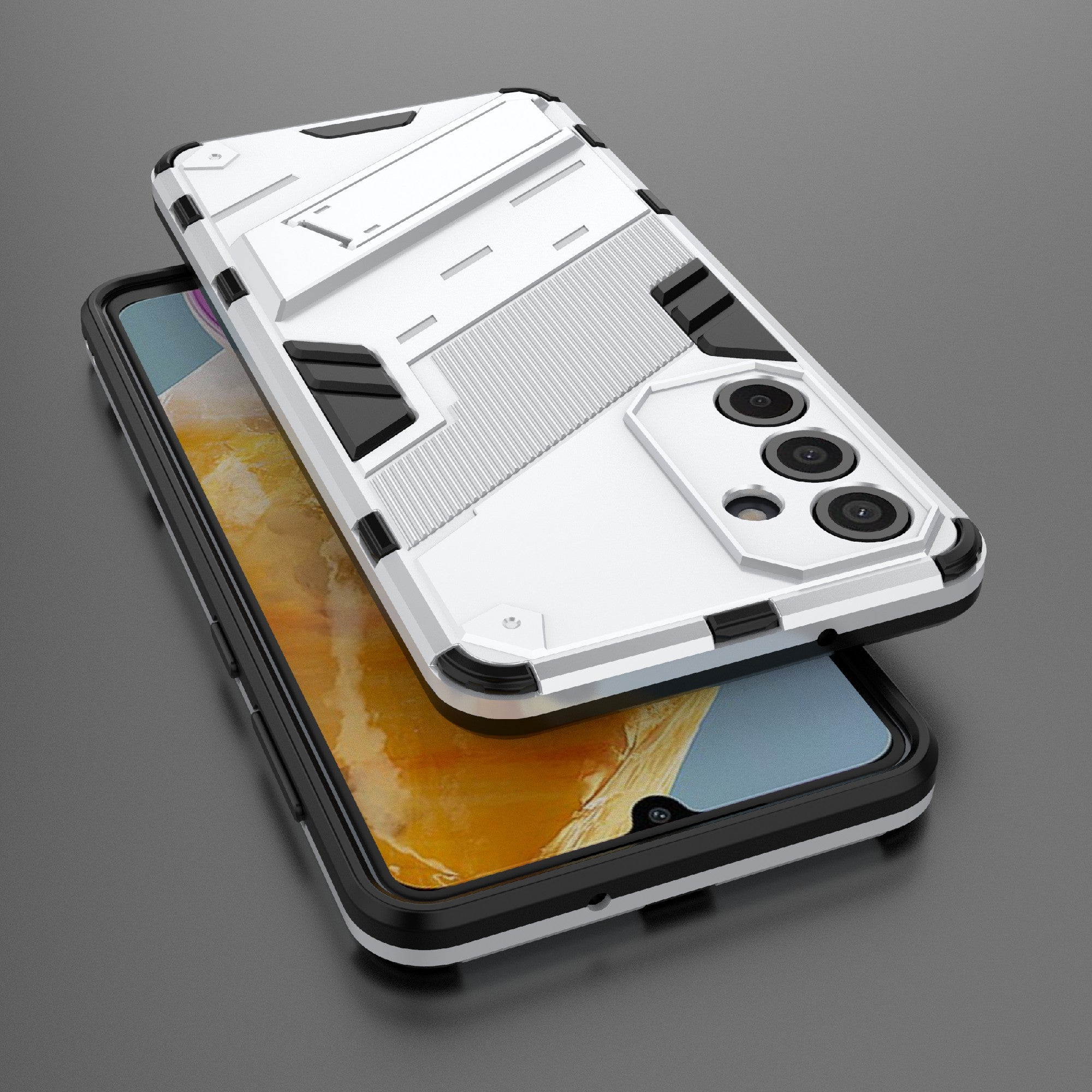 For Samsung Galaxy M55 5G Case Kickstand Protective PC+TPU Phone Cover - White