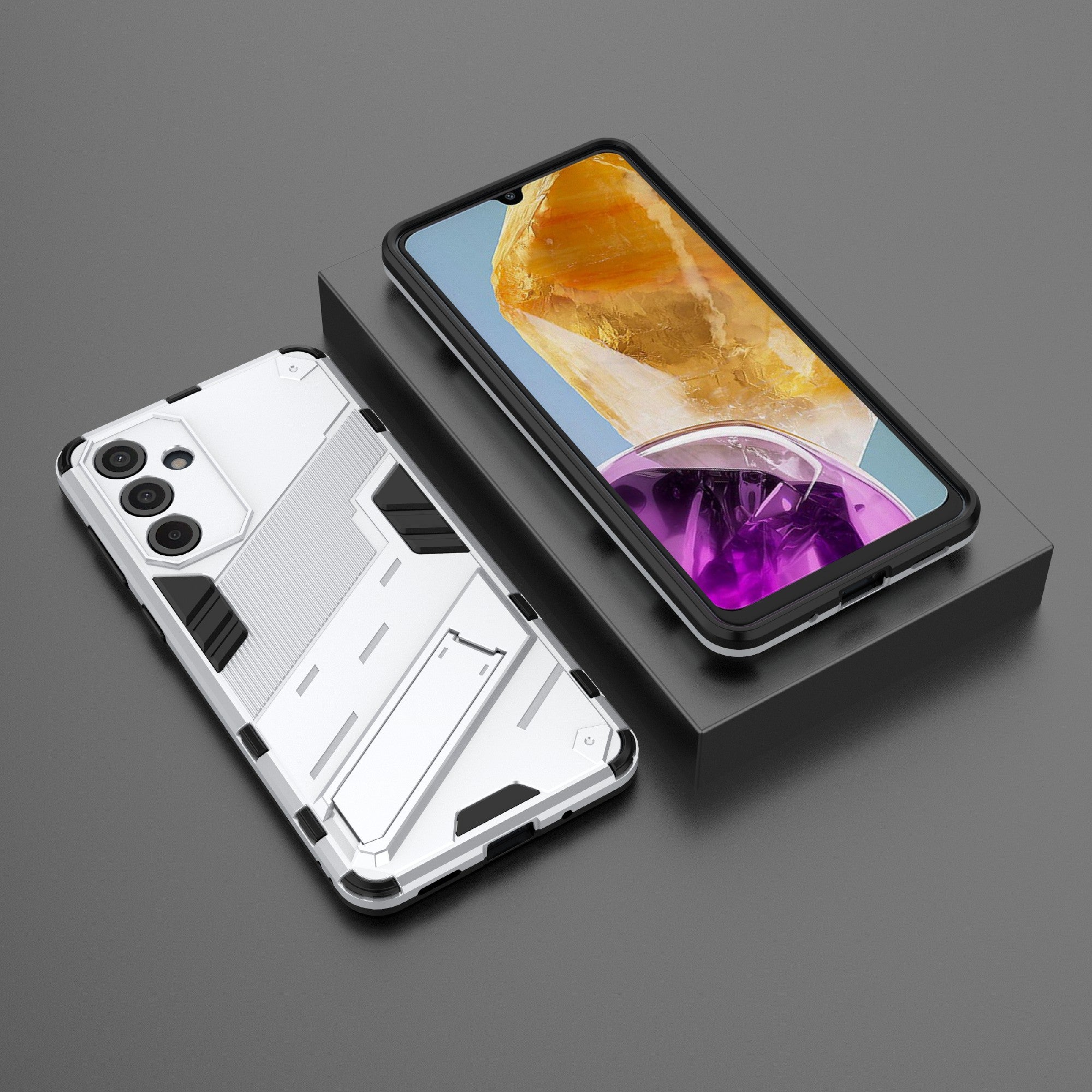 For Samsung Galaxy M55 5G Case Kickstand Protective PC+TPU Phone Cover - White