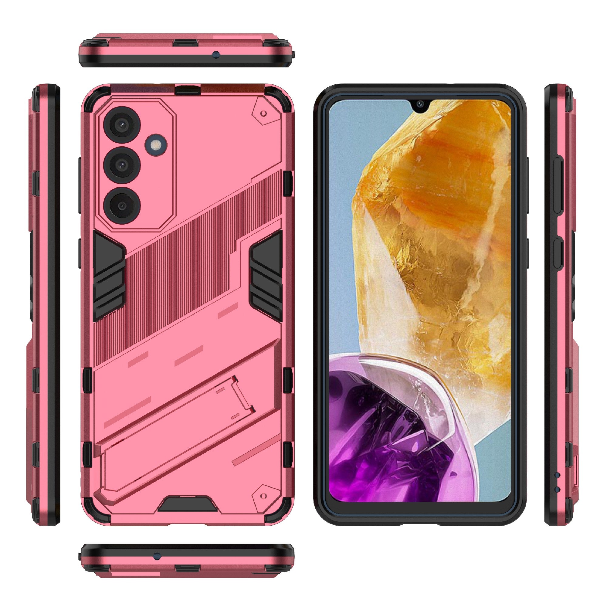 For Samsung Galaxy M55 5G Case Kickstand Protective PC+TPU Phone Cover - Rose