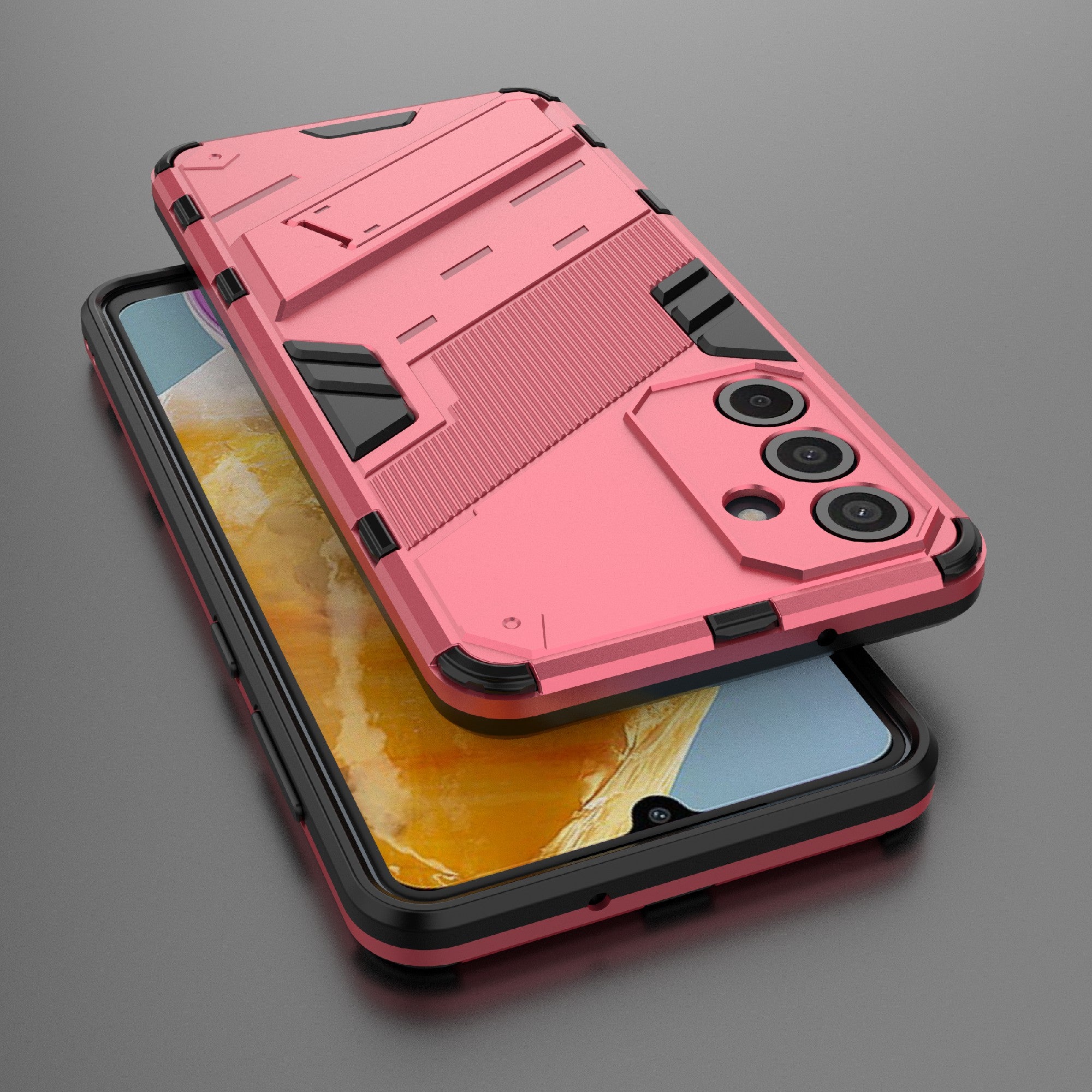 For Samsung Galaxy M55 5G Case Kickstand Protective PC+TPU Phone Cover - Rose