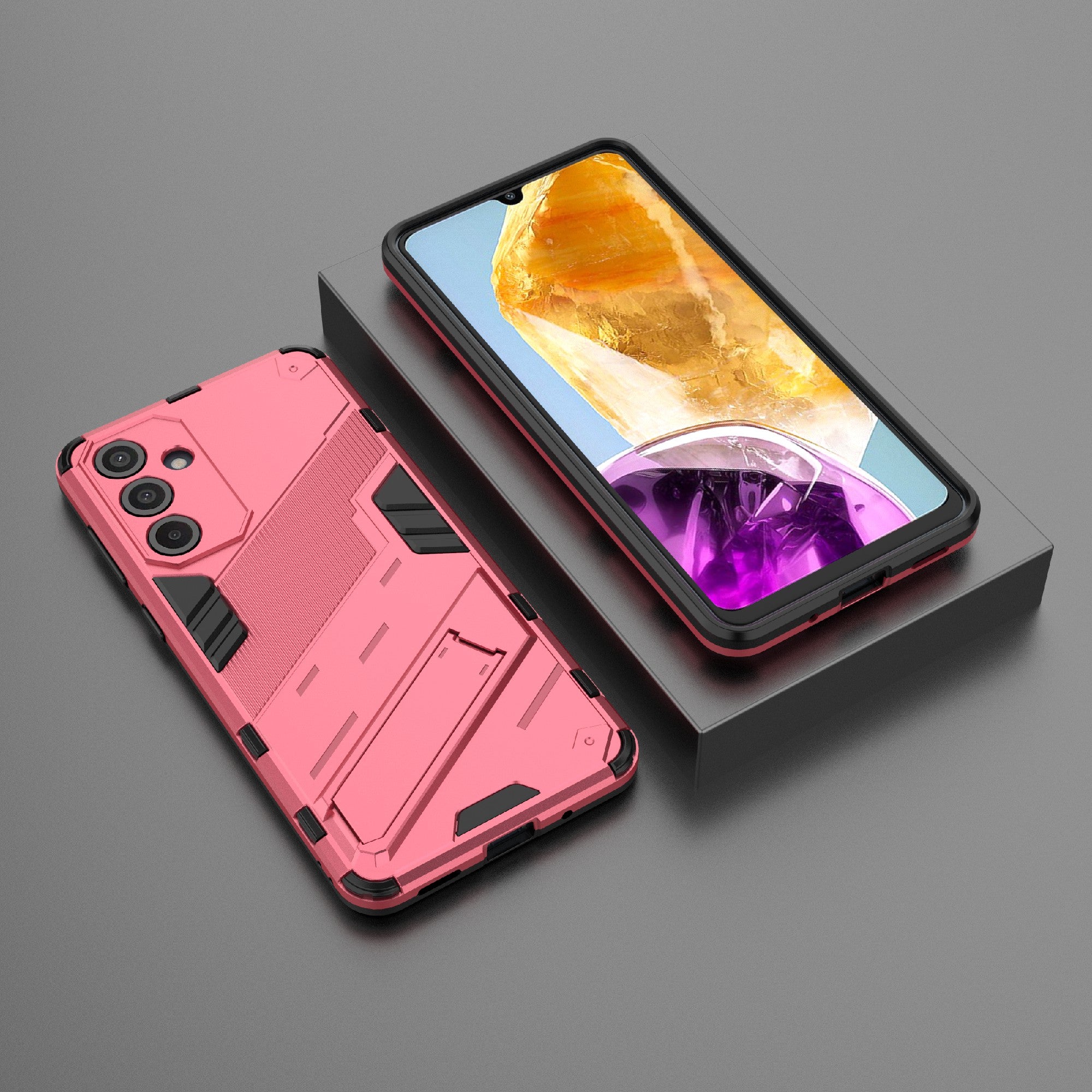 For Samsung Galaxy M55 5G Case Kickstand Protective PC+TPU Phone Cover - Rose