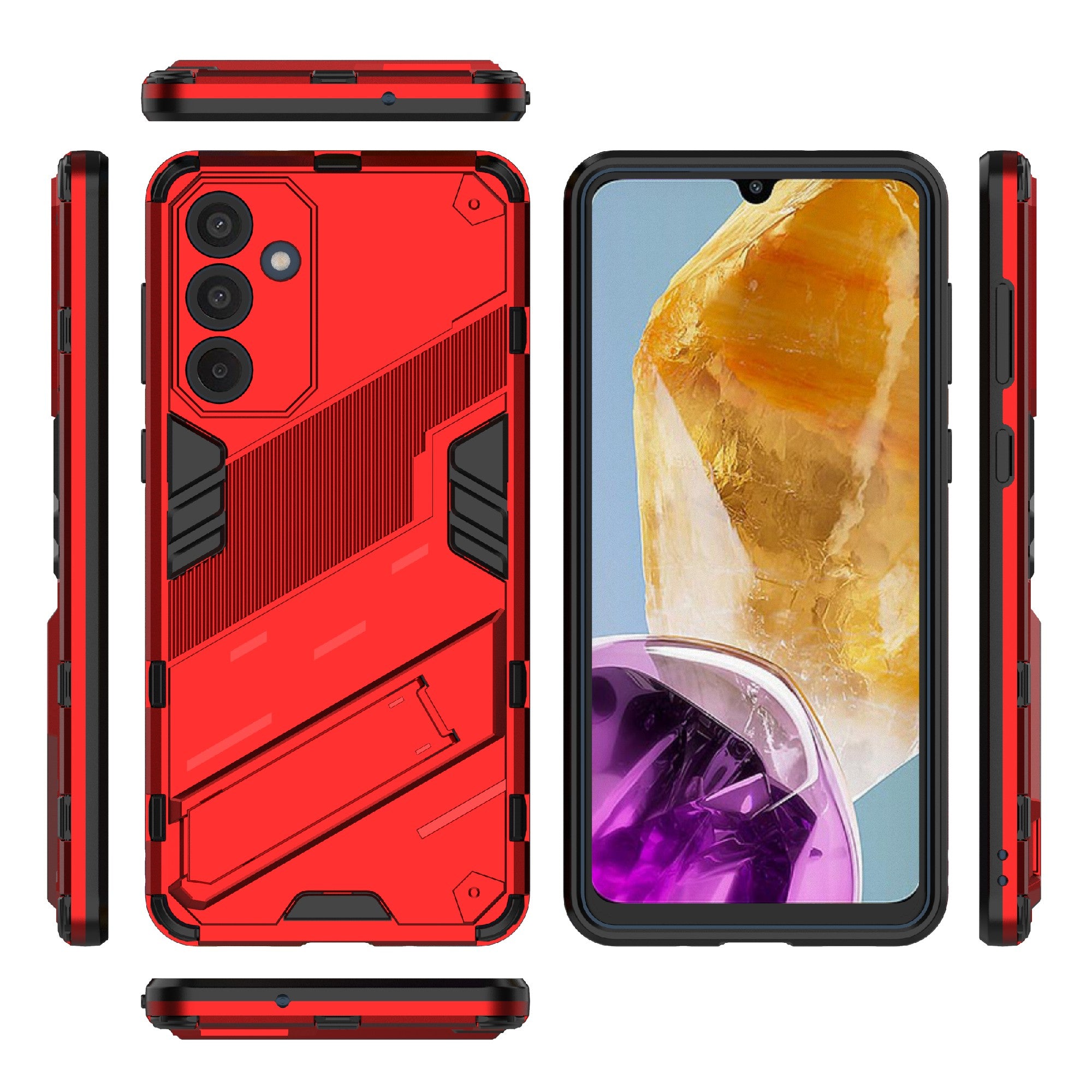 For Samsung Galaxy M55 5G Case Kickstand Protective PC+TPU Phone Cover - Red