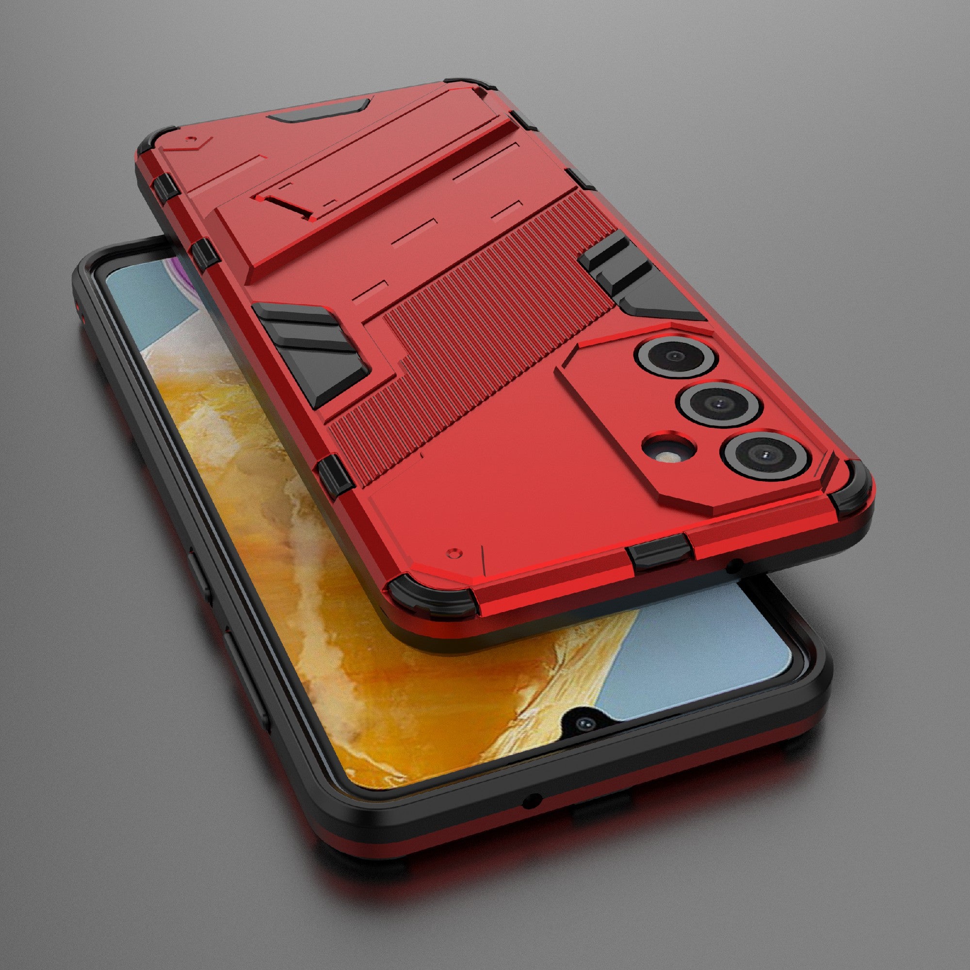 For Samsung Galaxy M55 5G Case Kickstand Protective PC+TPU Phone Cover - Red