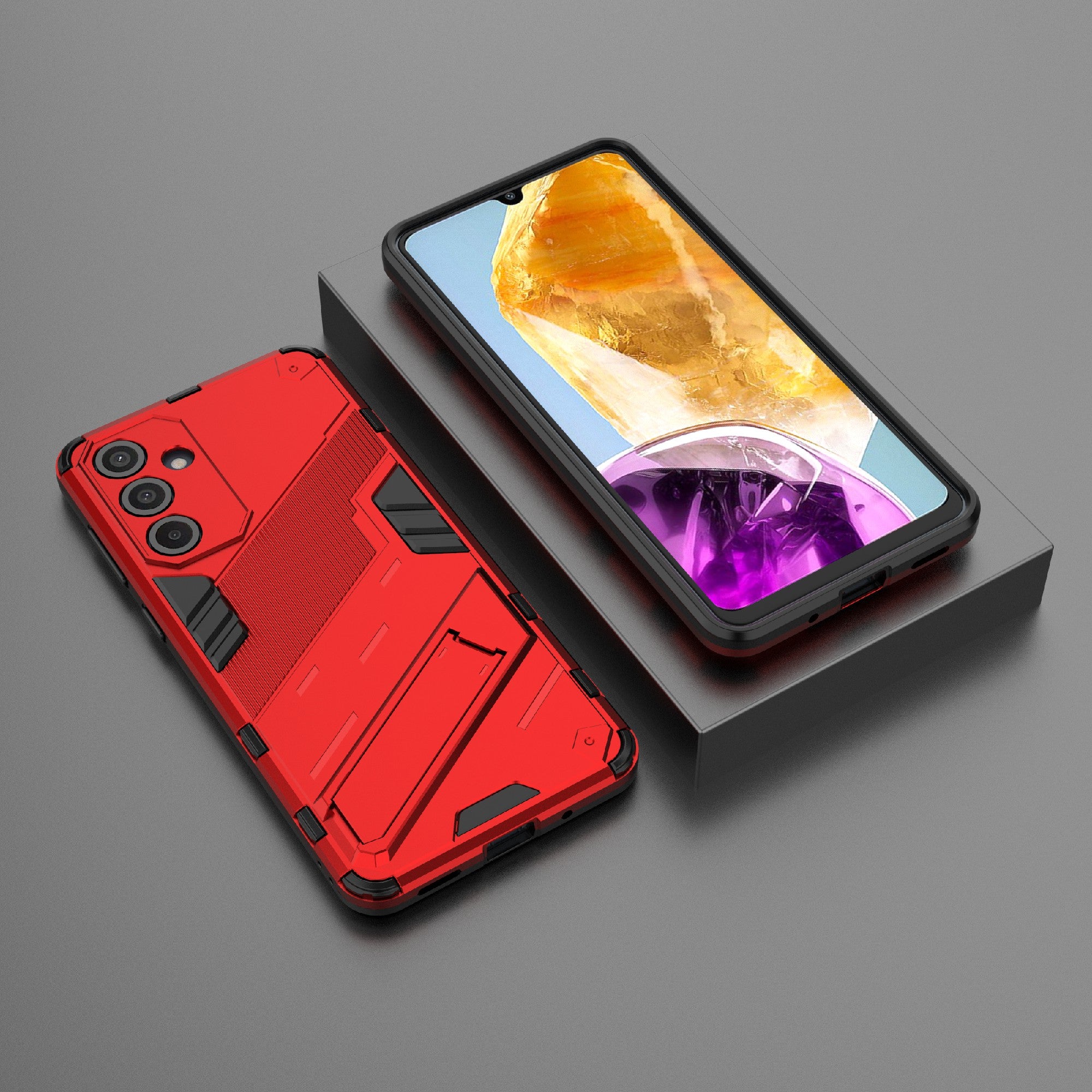 For Samsung Galaxy M55 5G Case Kickstand Protective PC+TPU Phone Cover - Red