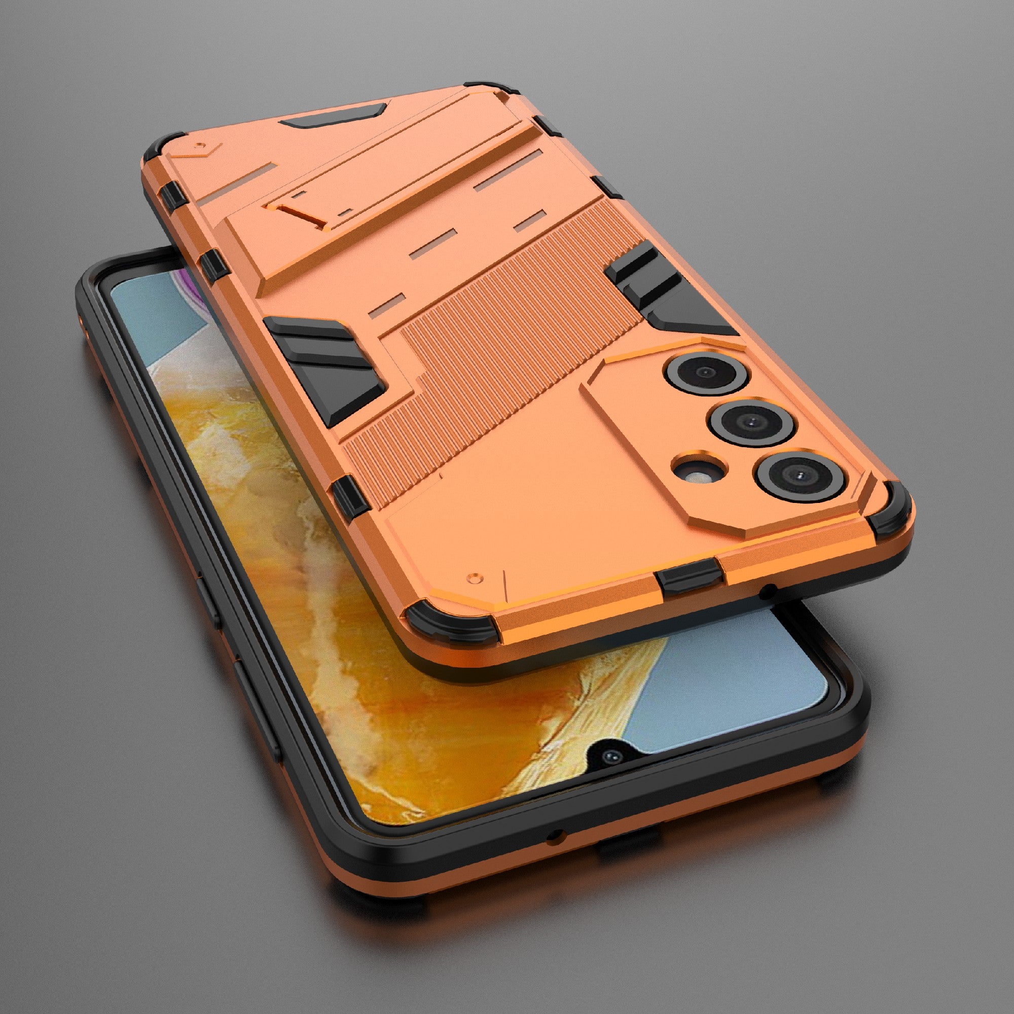 For Samsung Galaxy M55 5G Case Kickstand Protective PC+TPU Phone Cover - Orange