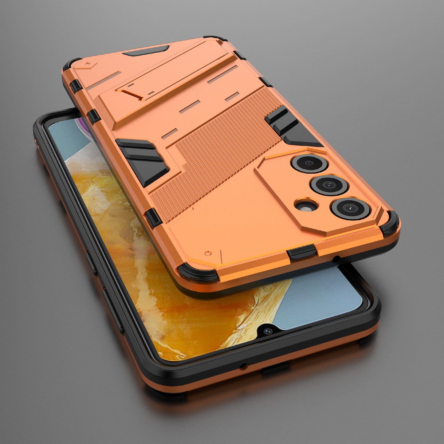 For Samsung Galaxy M55 5G Case Kickstand Protective PC+TPU Phone Cover - Orange