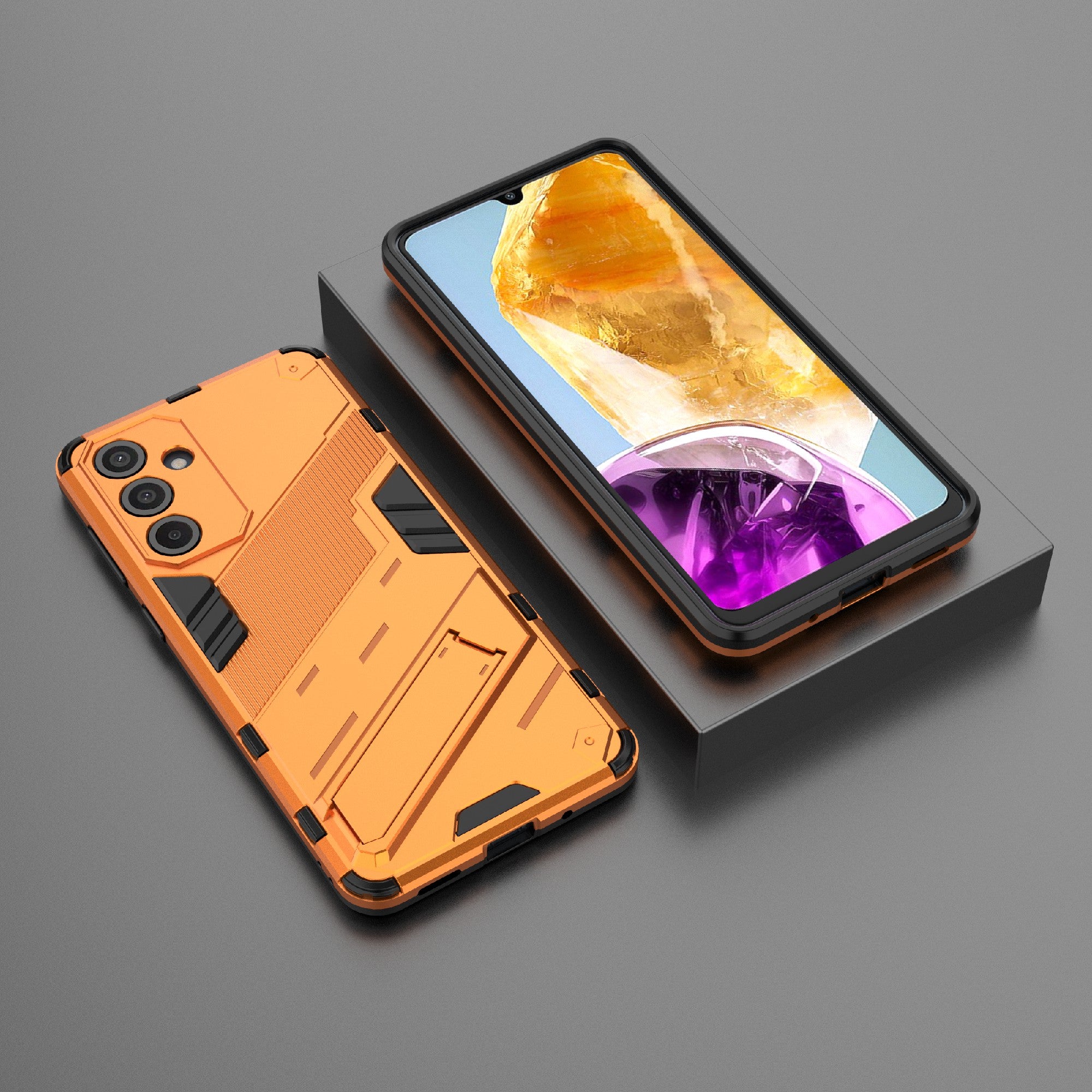For Samsung Galaxy M55 5G Case Kickstand Protective PC+TPU Phone Cover - Orange