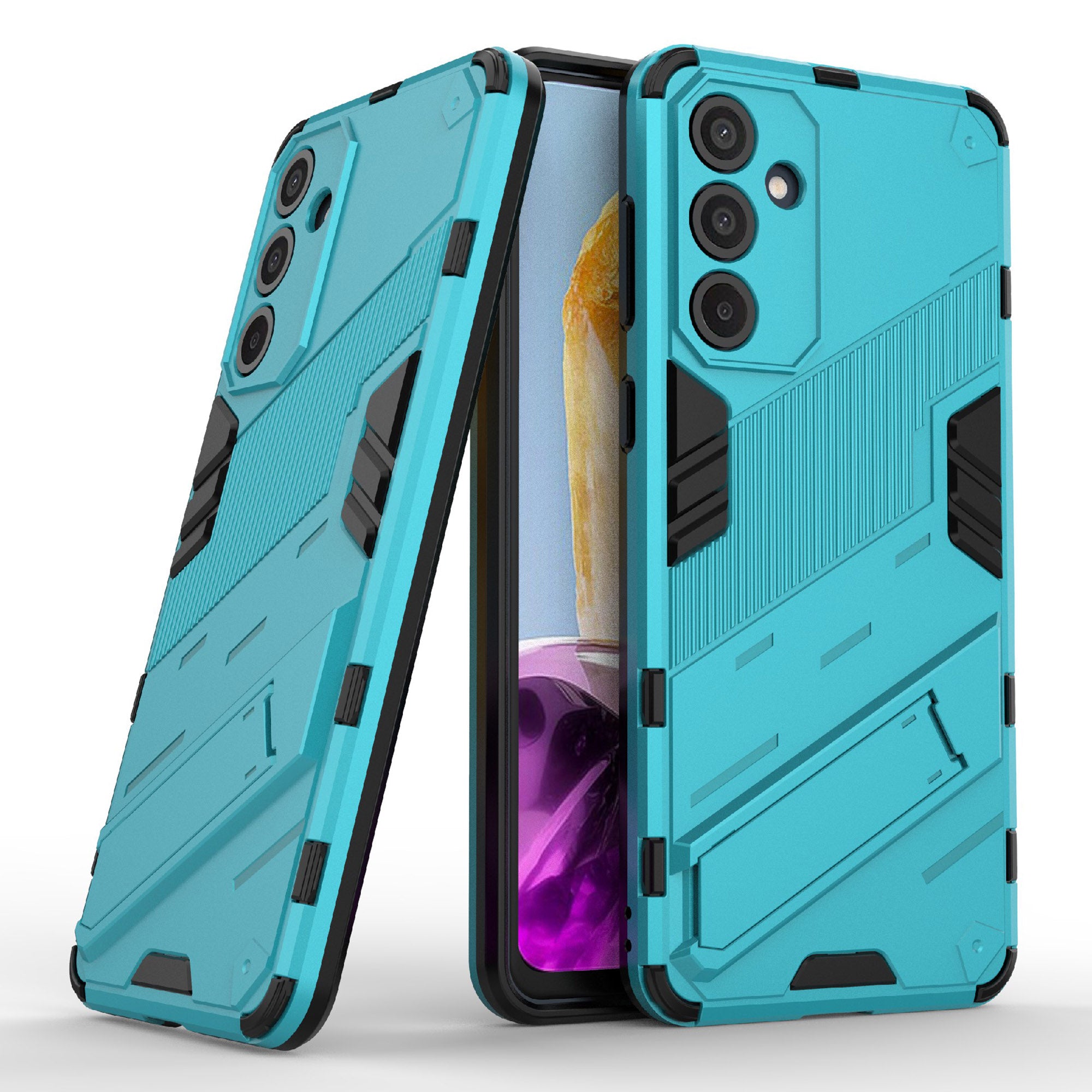 For Samsung Galaxy M55 5G Case Kickstand Protective PC+TPU Phone Cover - Baby Blue