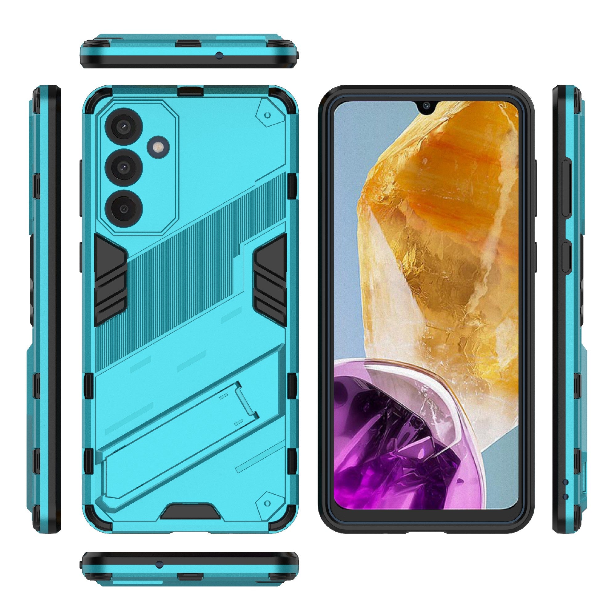 For Samsung Galaxy M55 5G Case Kickstand Protective PC+TPU Phone Cover - Baby Blue