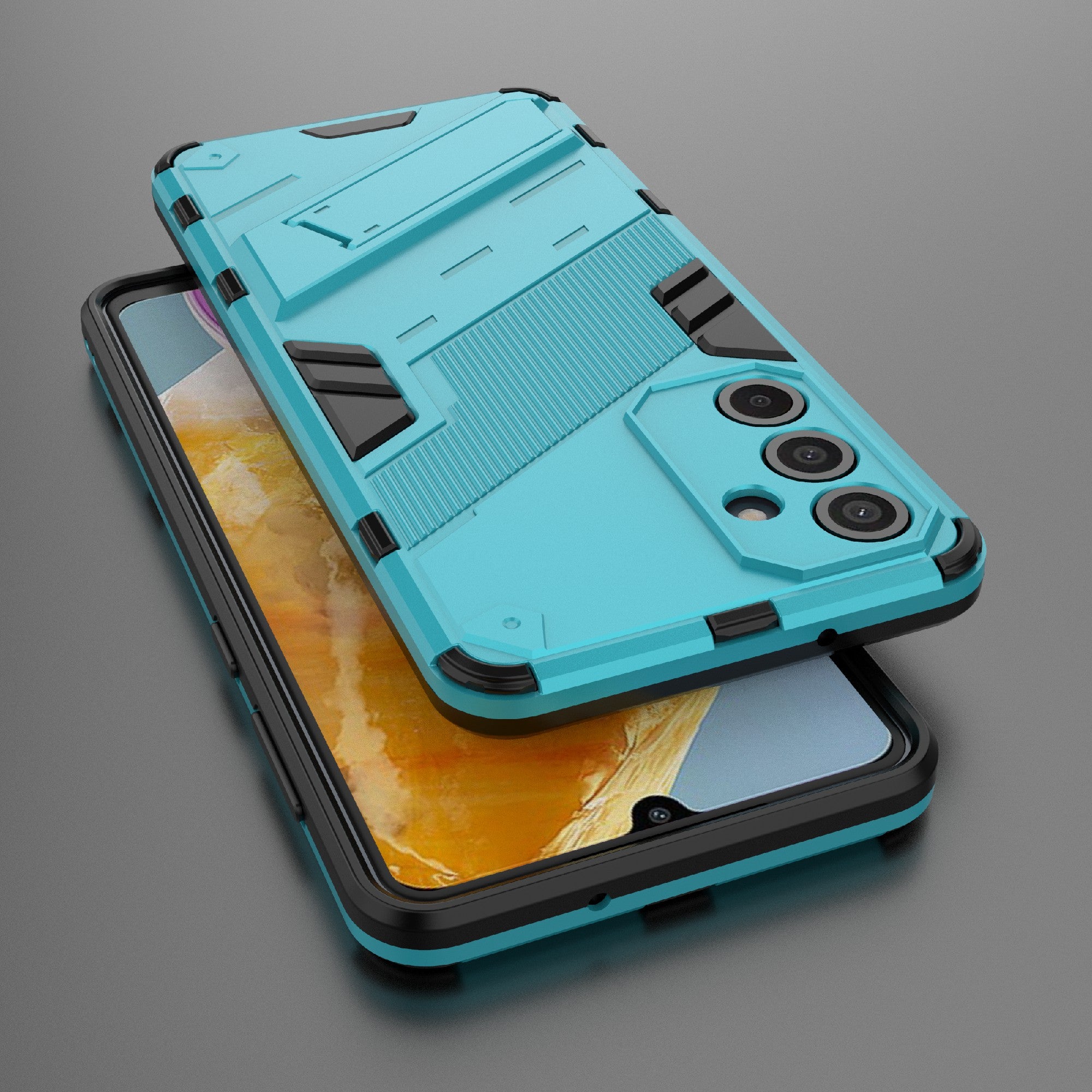 For Samsung Galaxy M55 5G Case Kickstand Protective PC+TPU Phone Cover - Baby Blue
