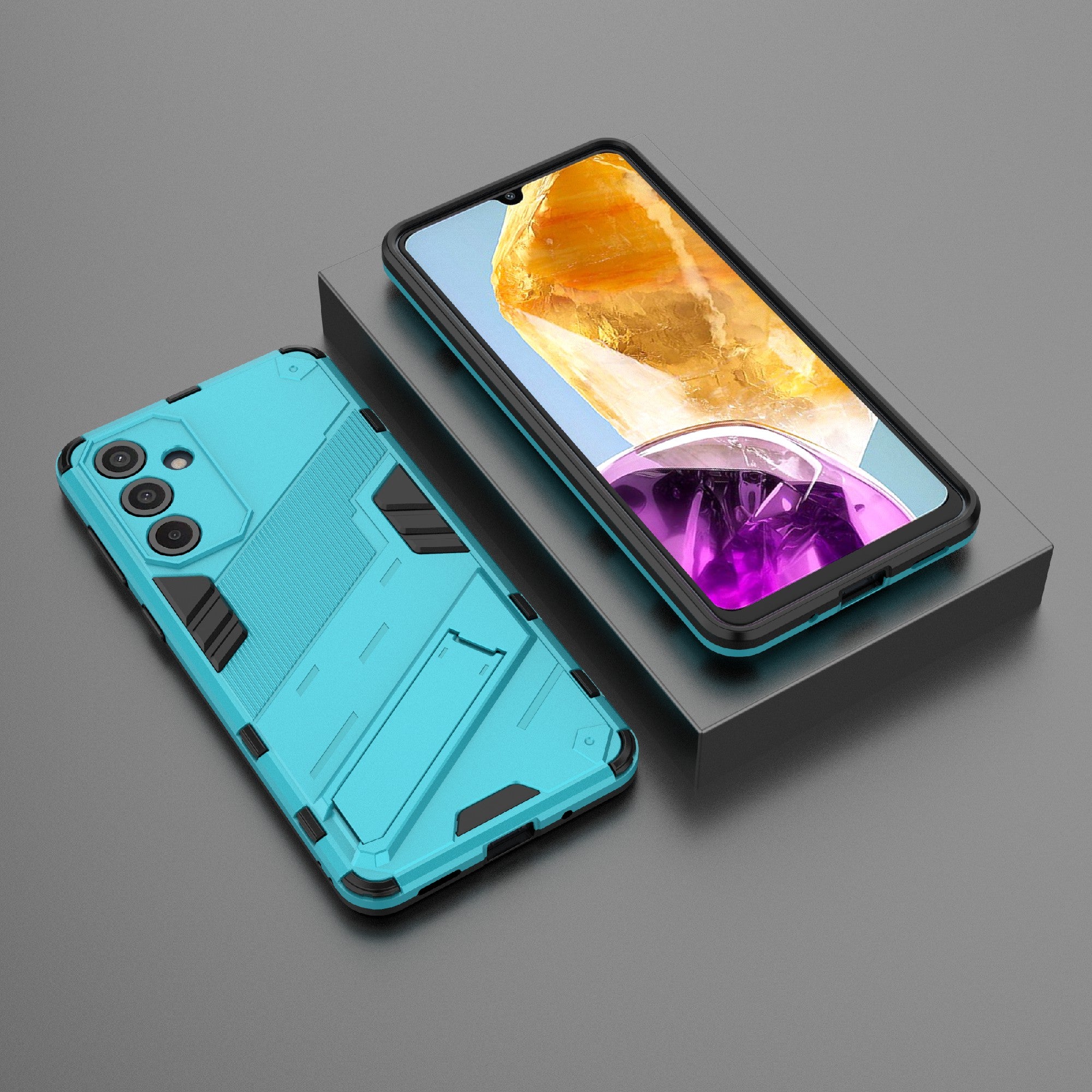 For Samsung Galaxy M55 5G Case Kickstand Protective PC+TPU Phone Cover - Baby Blue