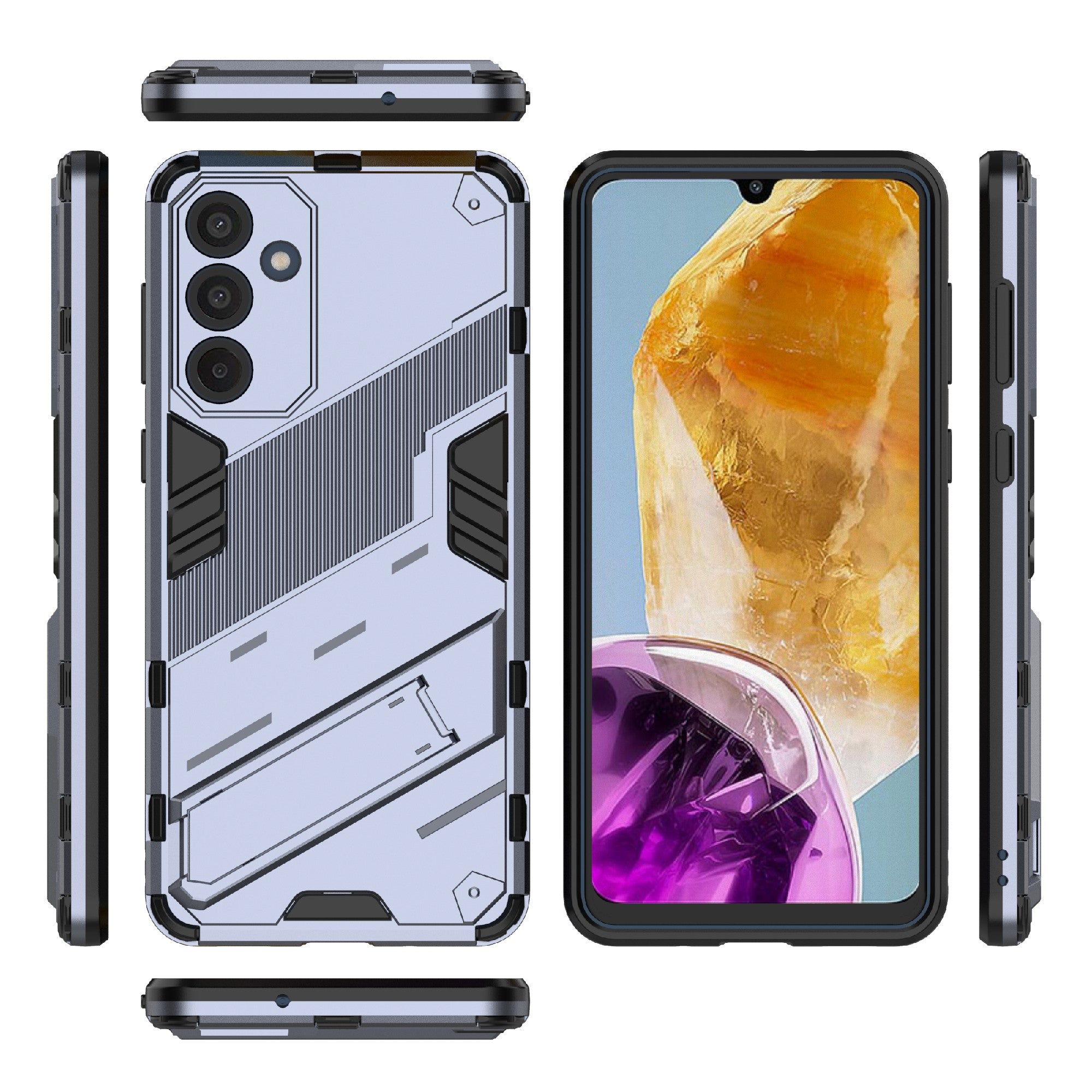 For Samsung Galaxy M55 5G Case Kickstand Protective PC+TPU Phone Cover - Dark Blue